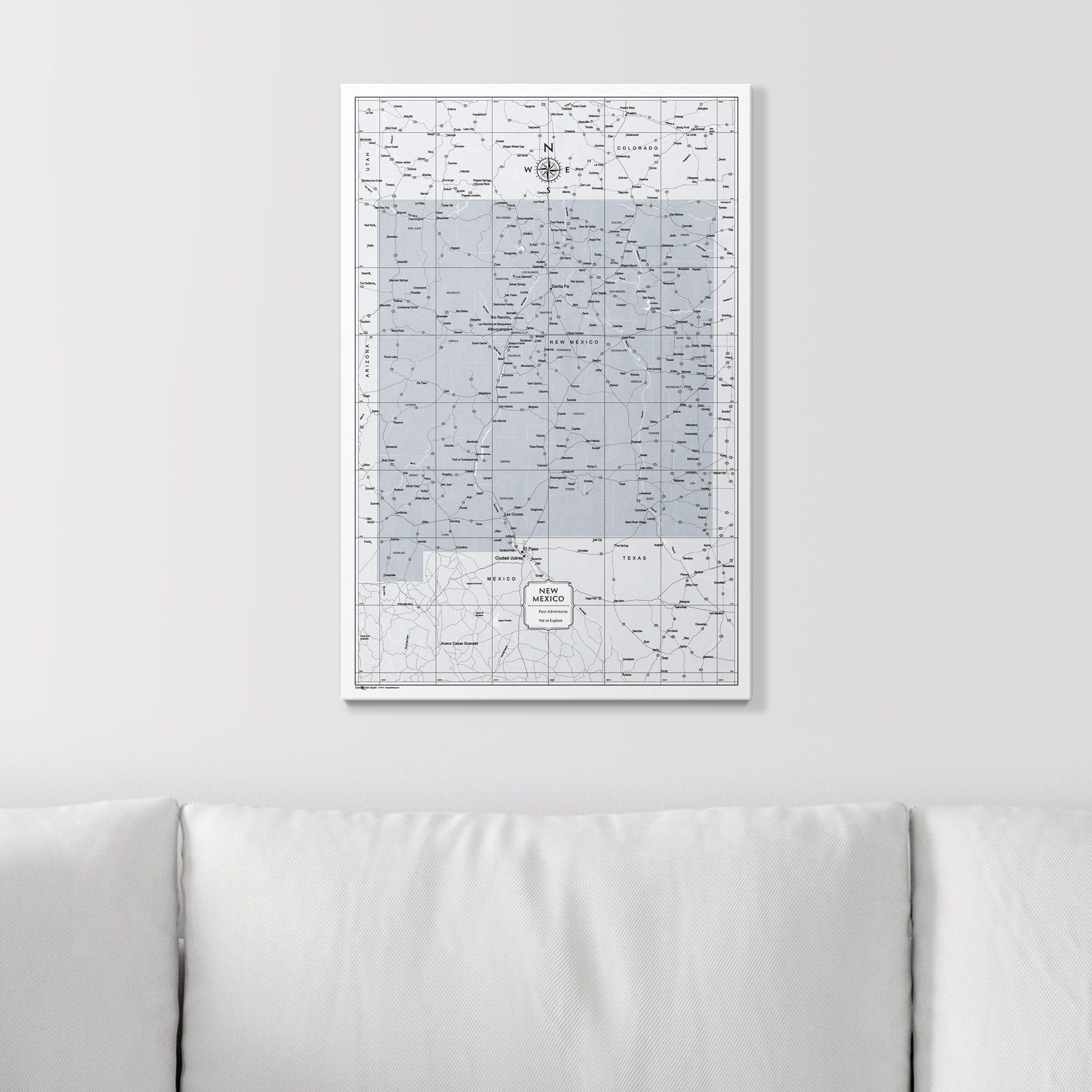Push Pin New Mexico Map (Pin Board) - Light Gray Color Splash CM Pin Board