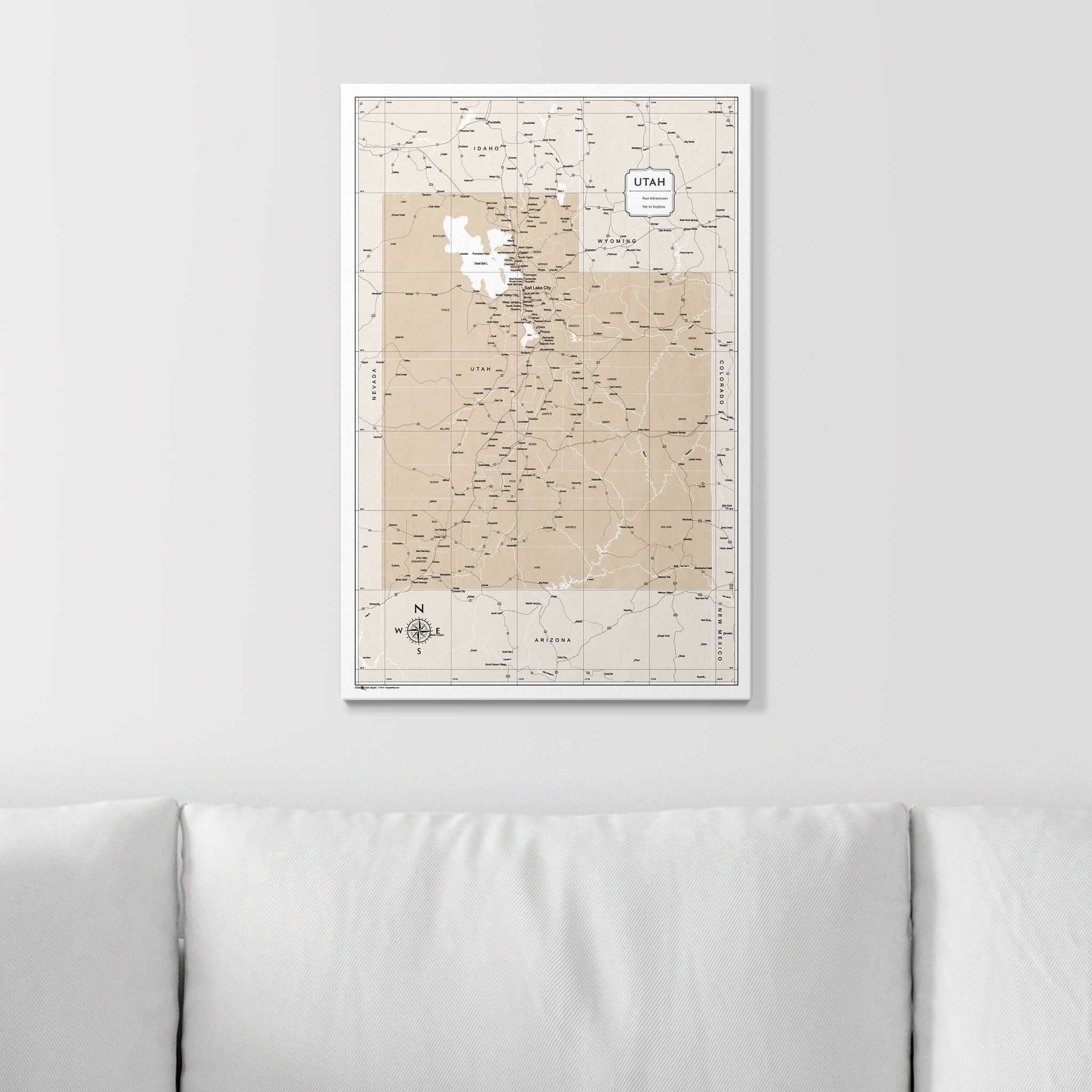 Push Pin Utah Map (Pin Board) - Light Brown Color Splash CM Pin Board