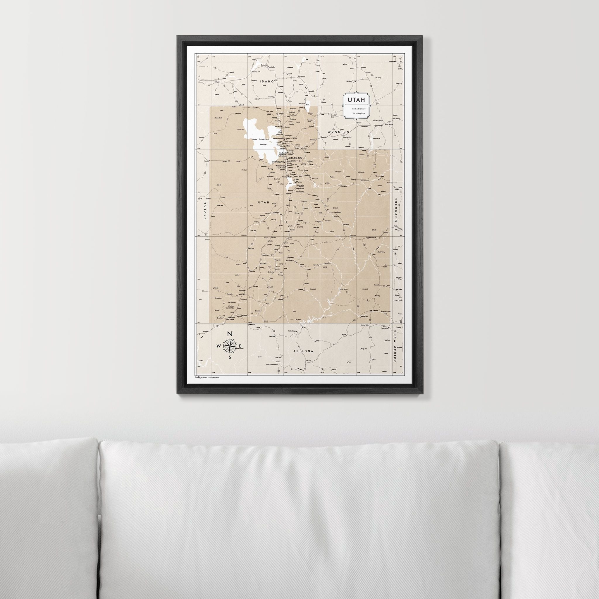 Push Pin Utah Map (Pin Board) - Light Brown Color Splash CM Pin Board