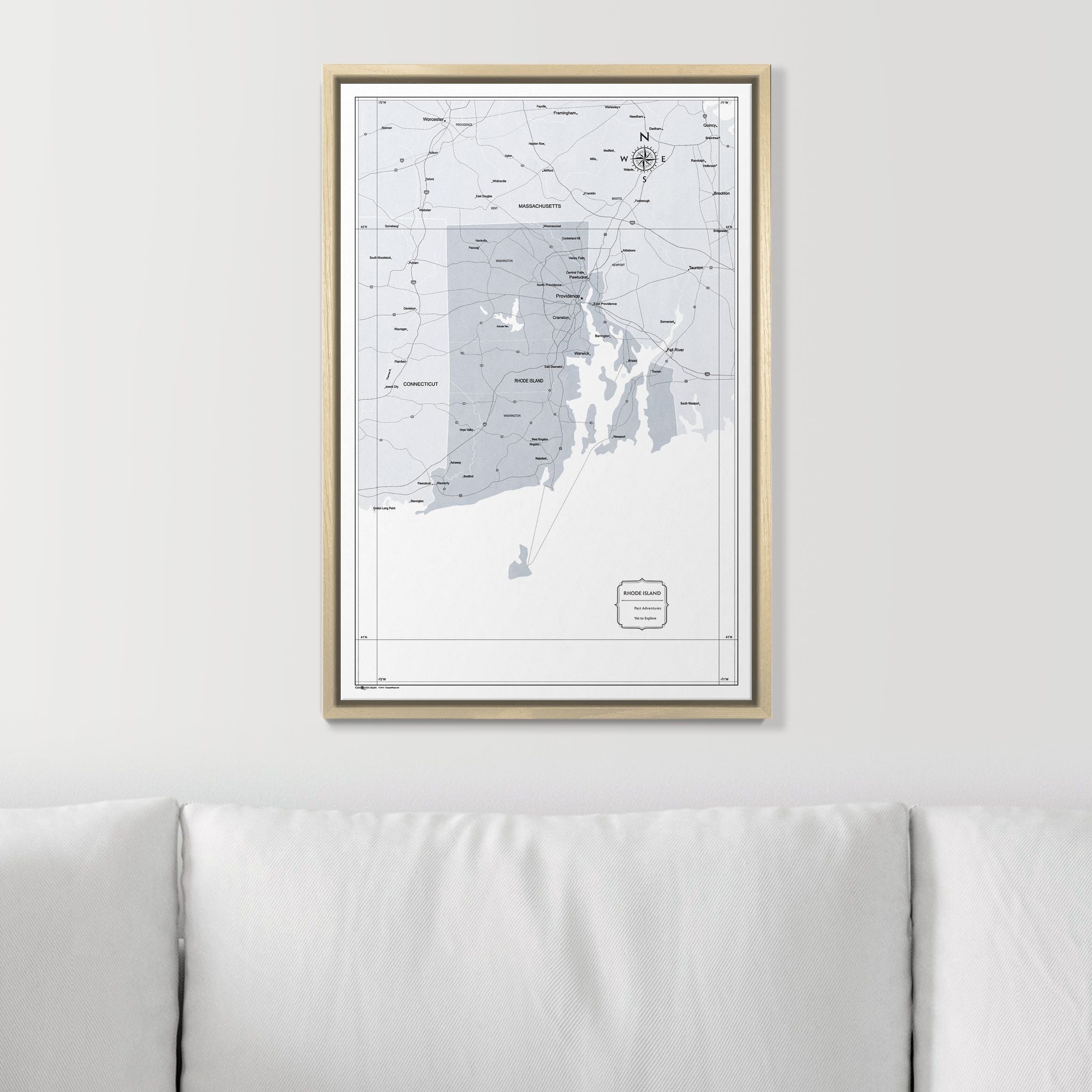 Push Pin Rhode Island Map (Pin Board) - Light Gray Color Splash CM Pin Board