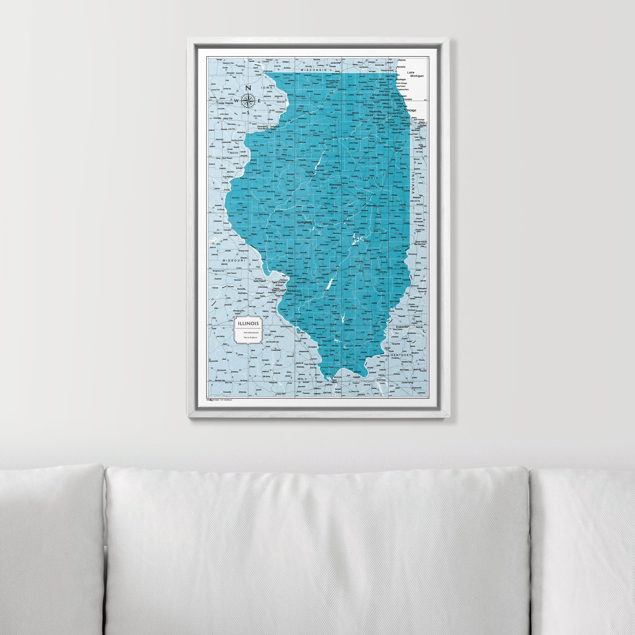 Push Pin Illinois Map (Pin Board) - Teal Color Splash CM Pin Board