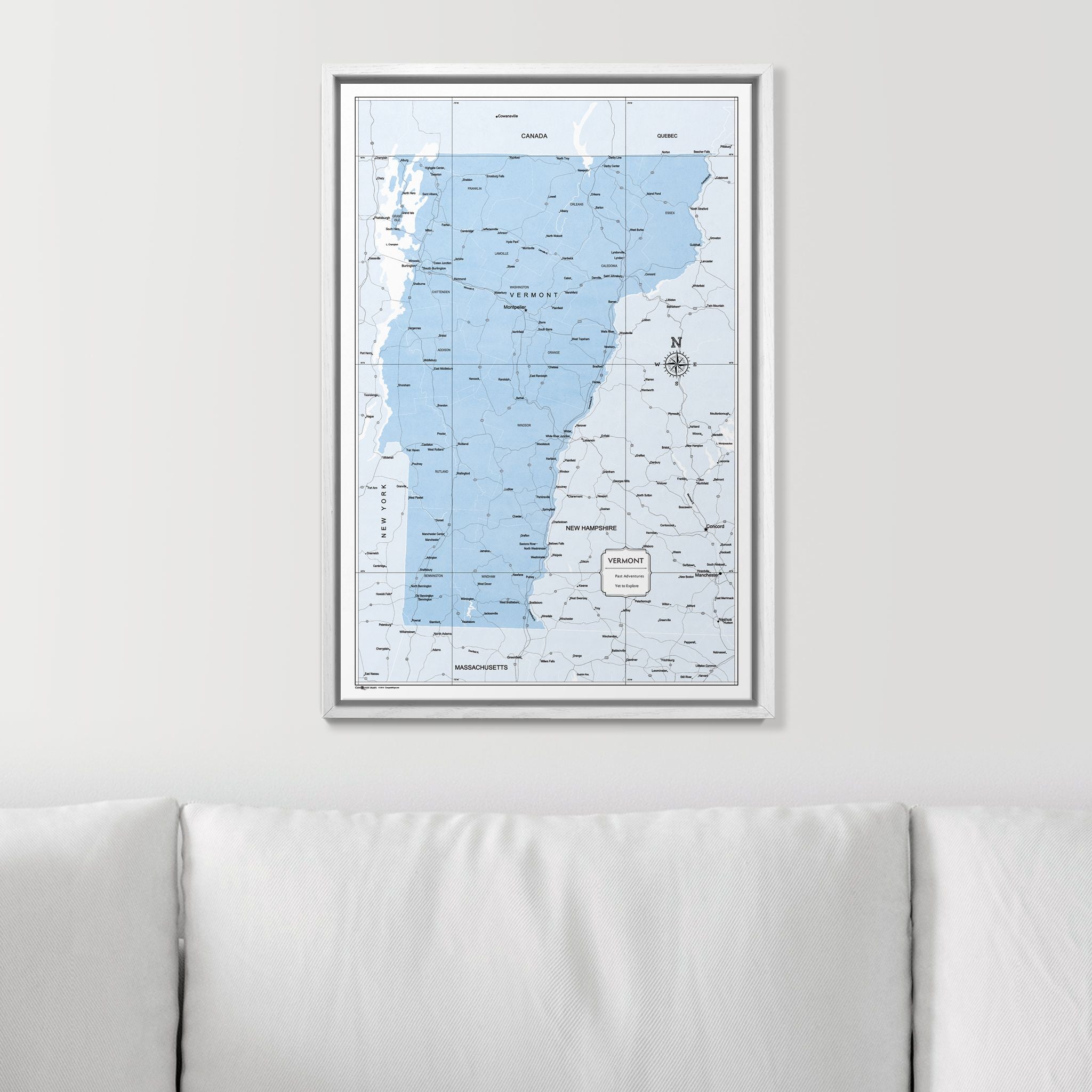 Push Pin Vermont Map (Pin Board) - Light Blue Color Splash CM Pin Board