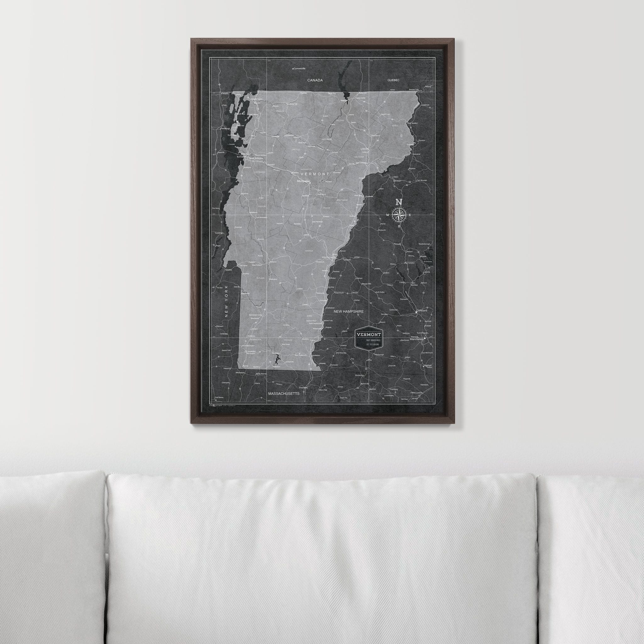 Push Pin Vermont Map (Pin Board) - Modern Slate CM Pin Board