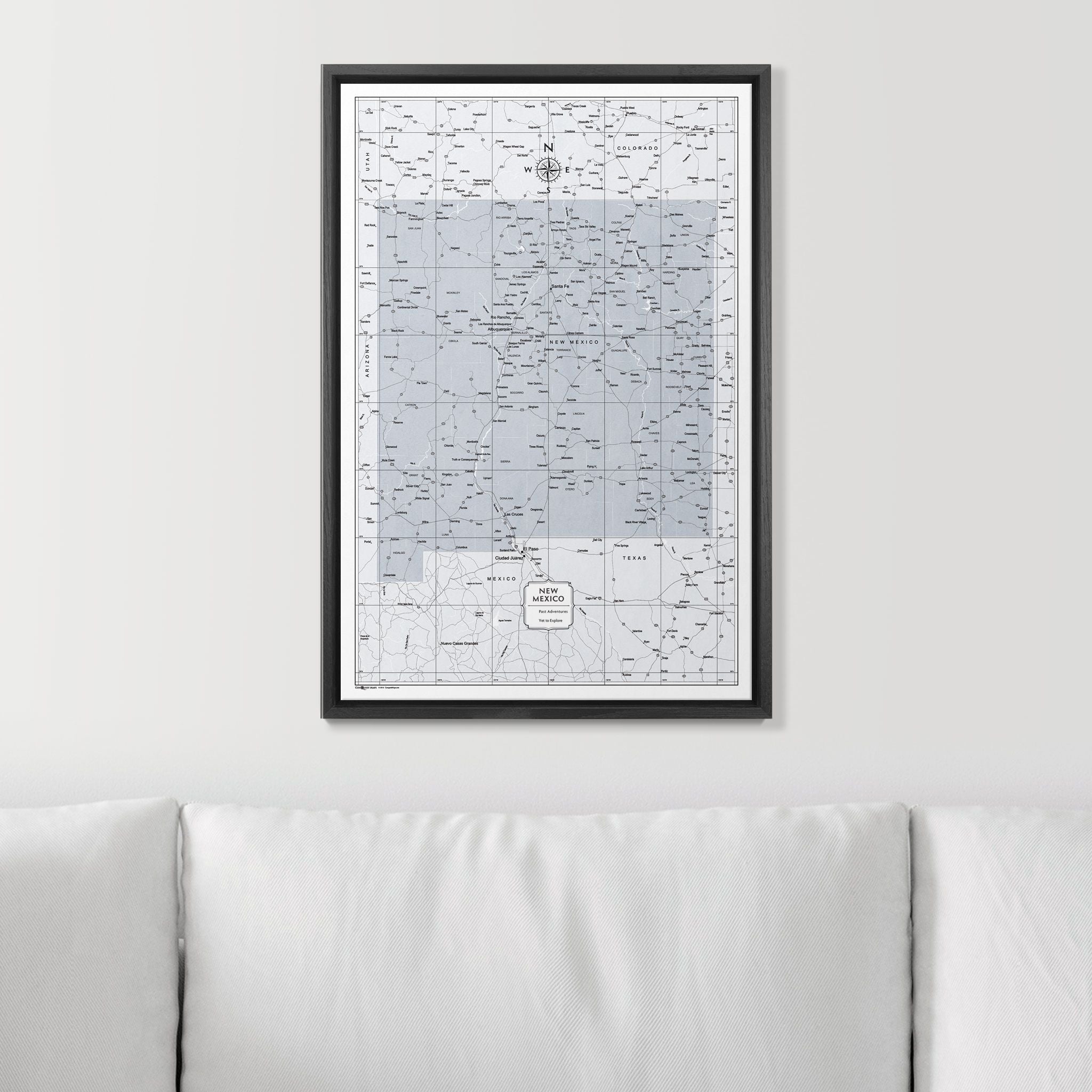 Push Pin New Mexico Map (Pin Board) - Light Gray Color Splash CM Pin Board