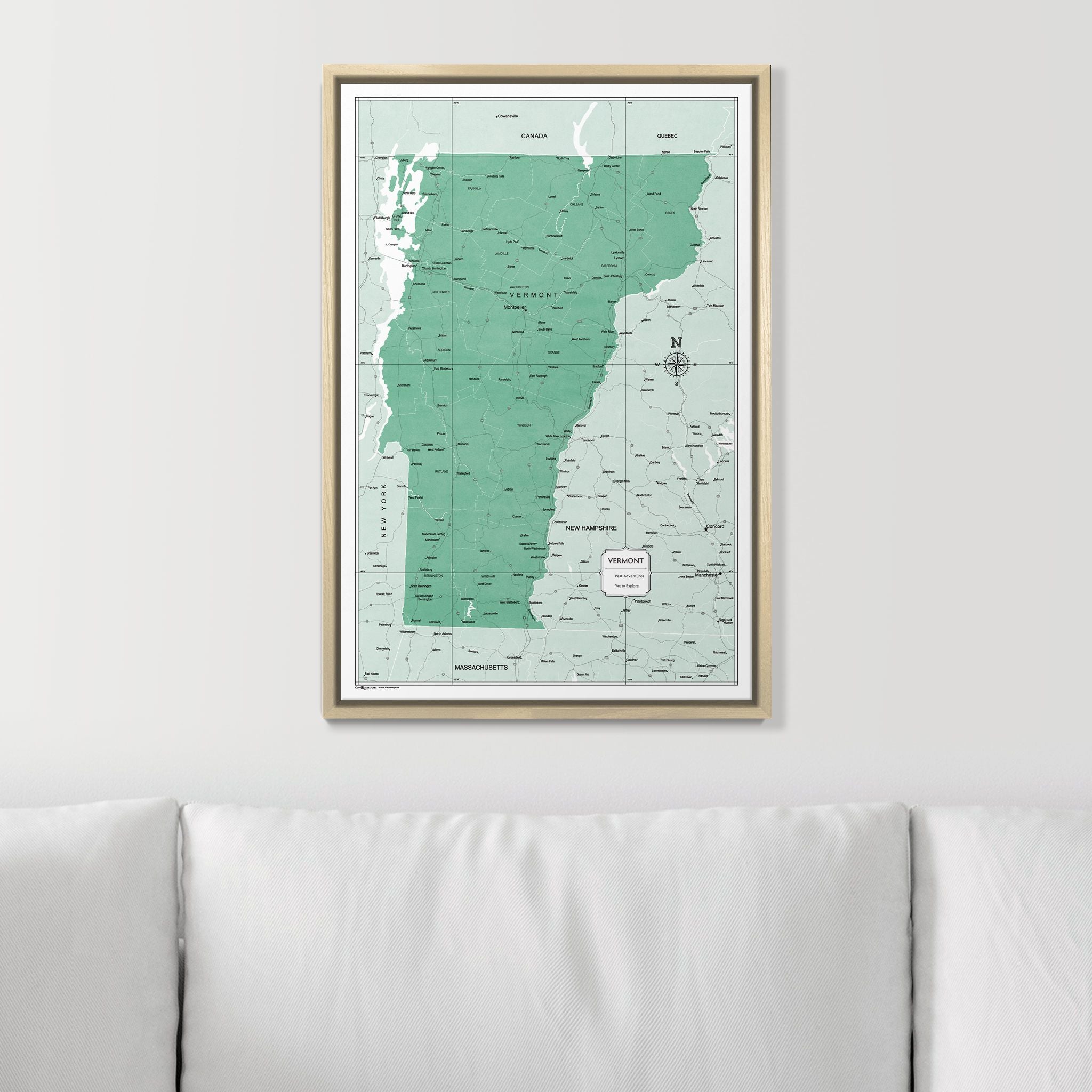 Push Pin Vermont Map (Pin Board) - Green Color Splash CM Pin Board