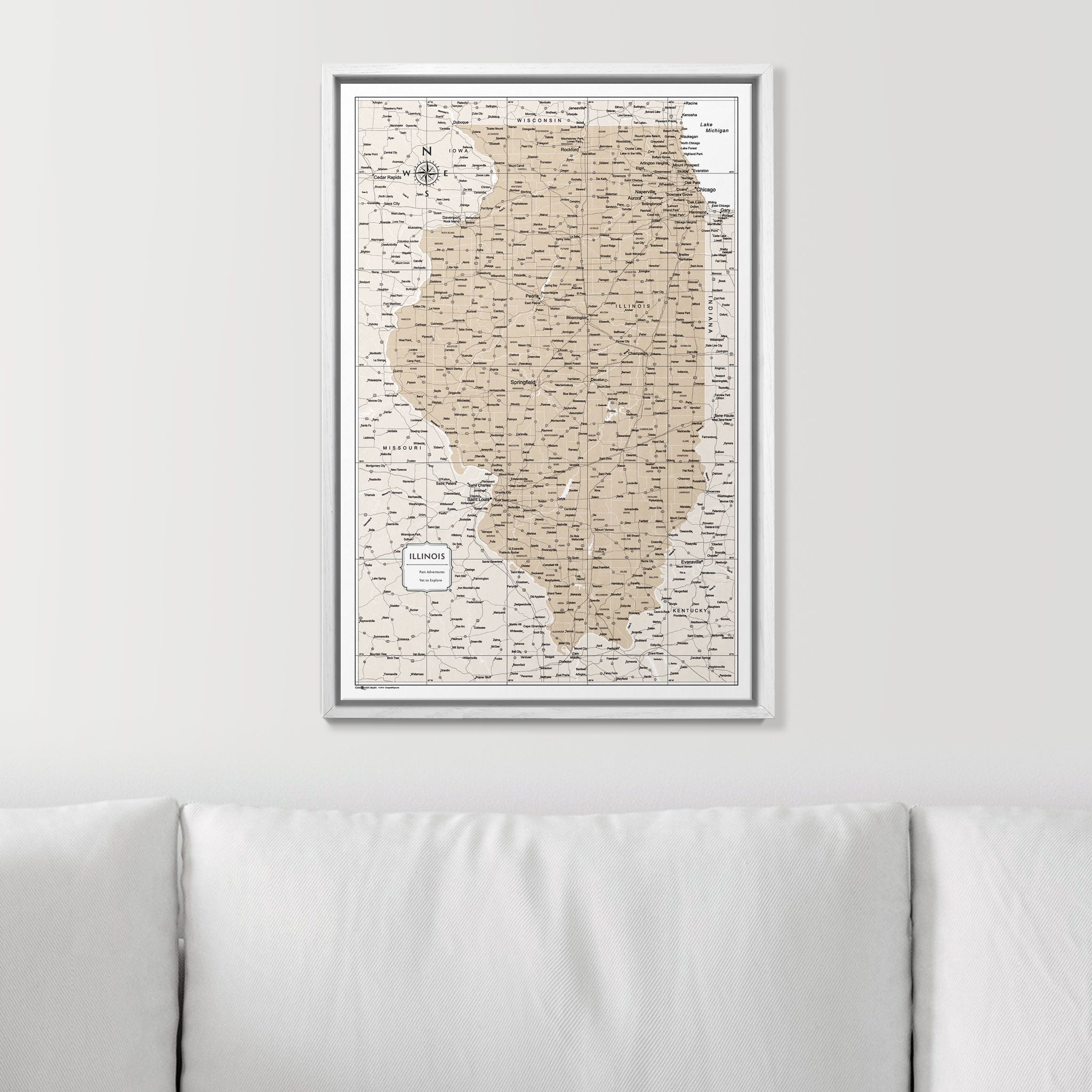 Push Pin Illinois Map (Pin Board) - Light Brown Color Splash CM Pin Board