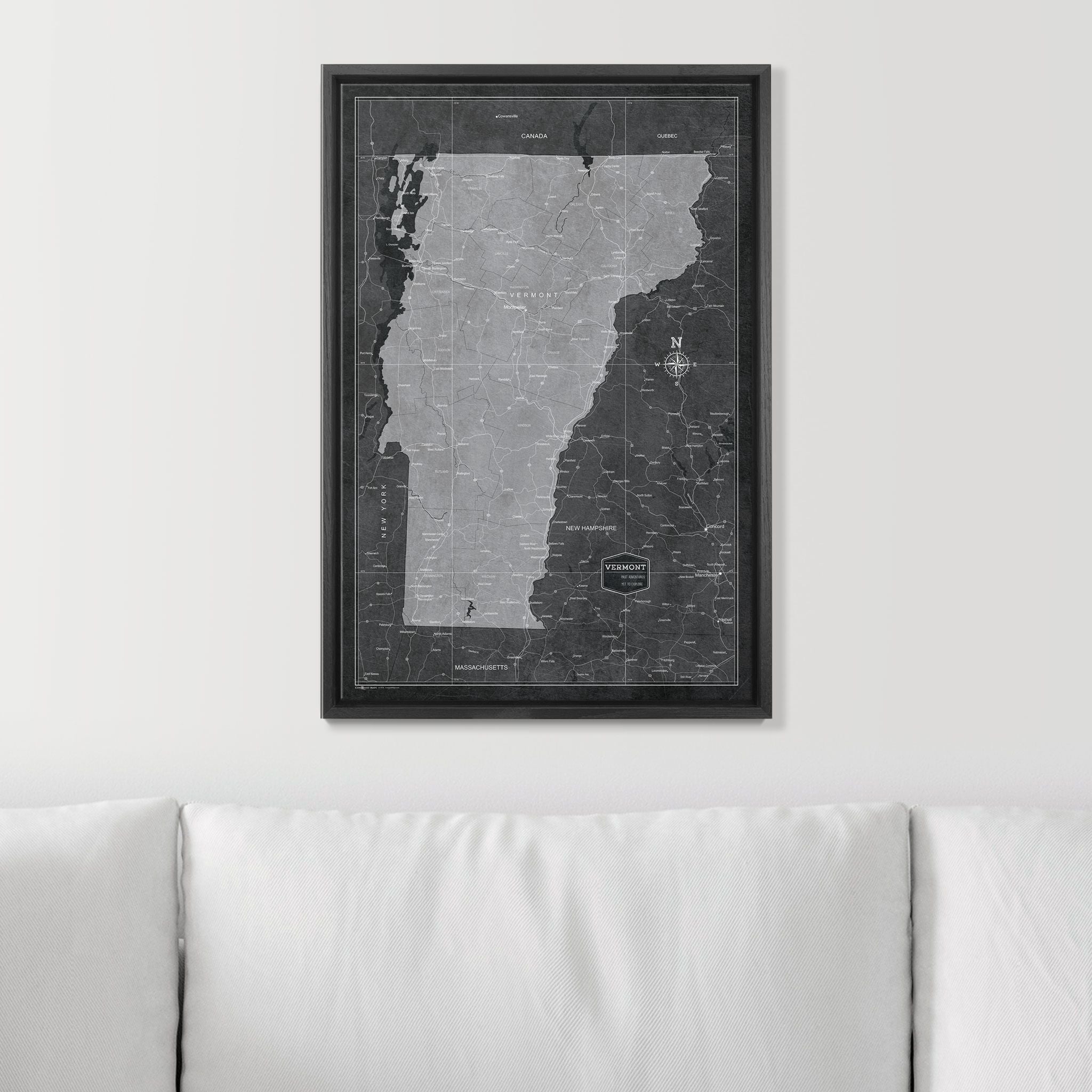 Push Pin Vermont Map (Pin Board) - Modern Slate CM Pin Board