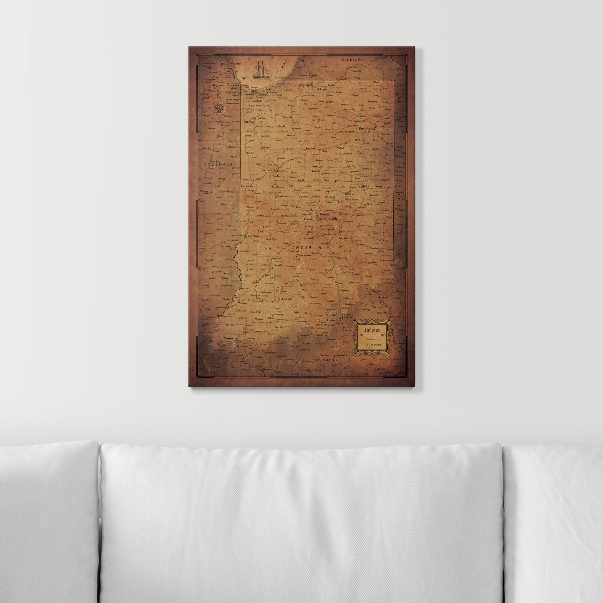 Push Pin Indiana Map (Pin Board) - Golden Aged CM Pin Board