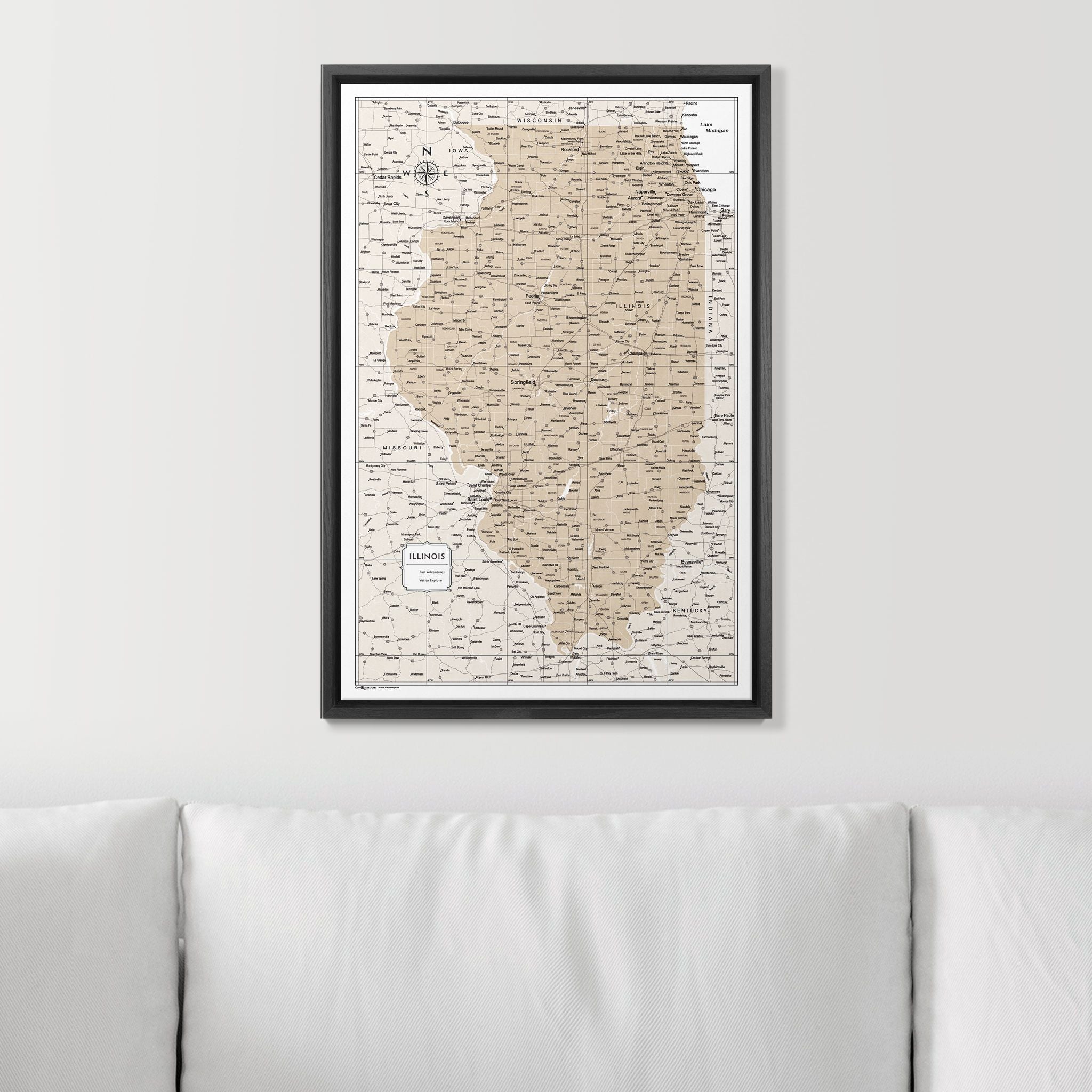 Push Pin Illinois Map (Pin Board) - Light Brown Color Splash CM Pin Board