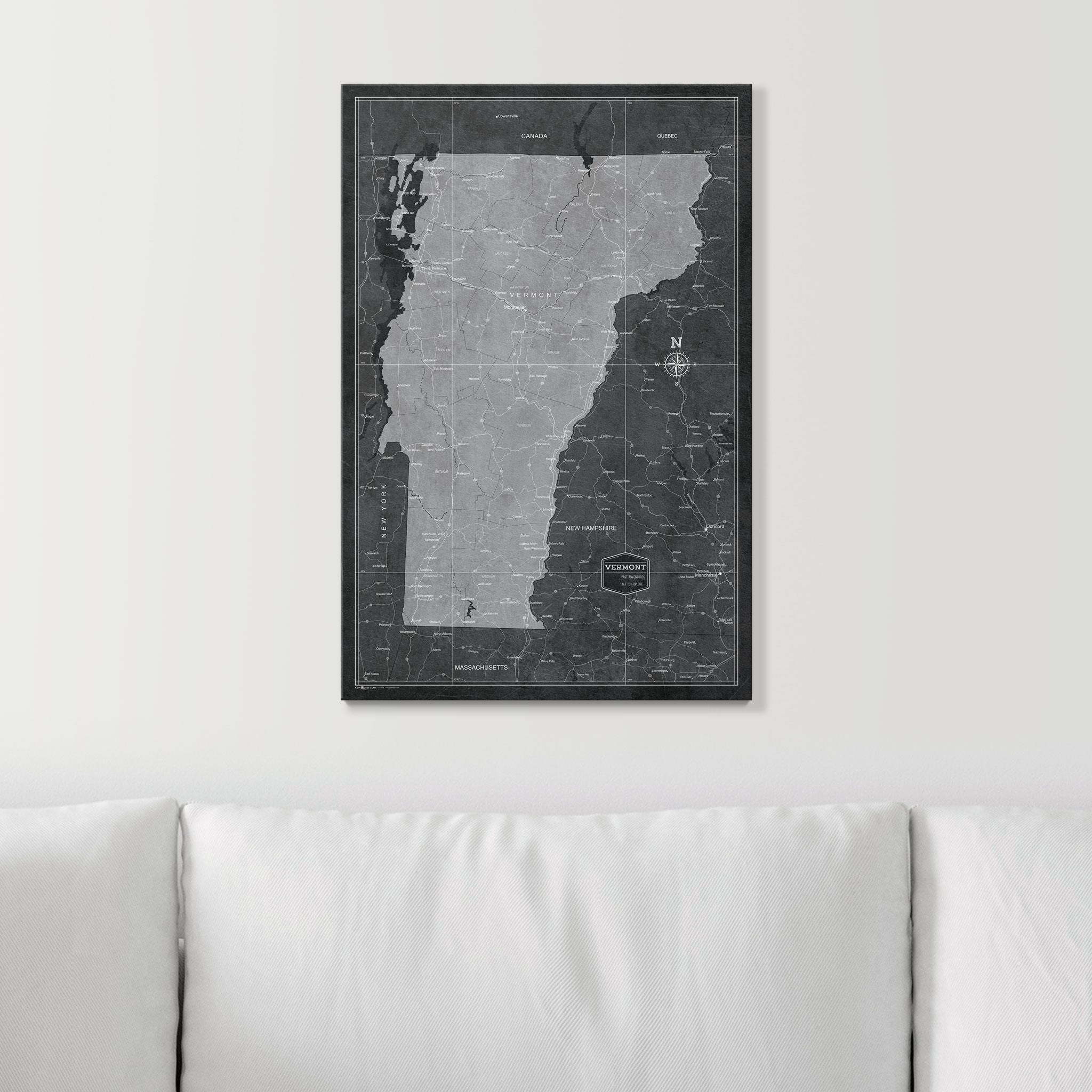 Push Pin Vermont Map (Pin Board) - Modern Slate CM Pin Board