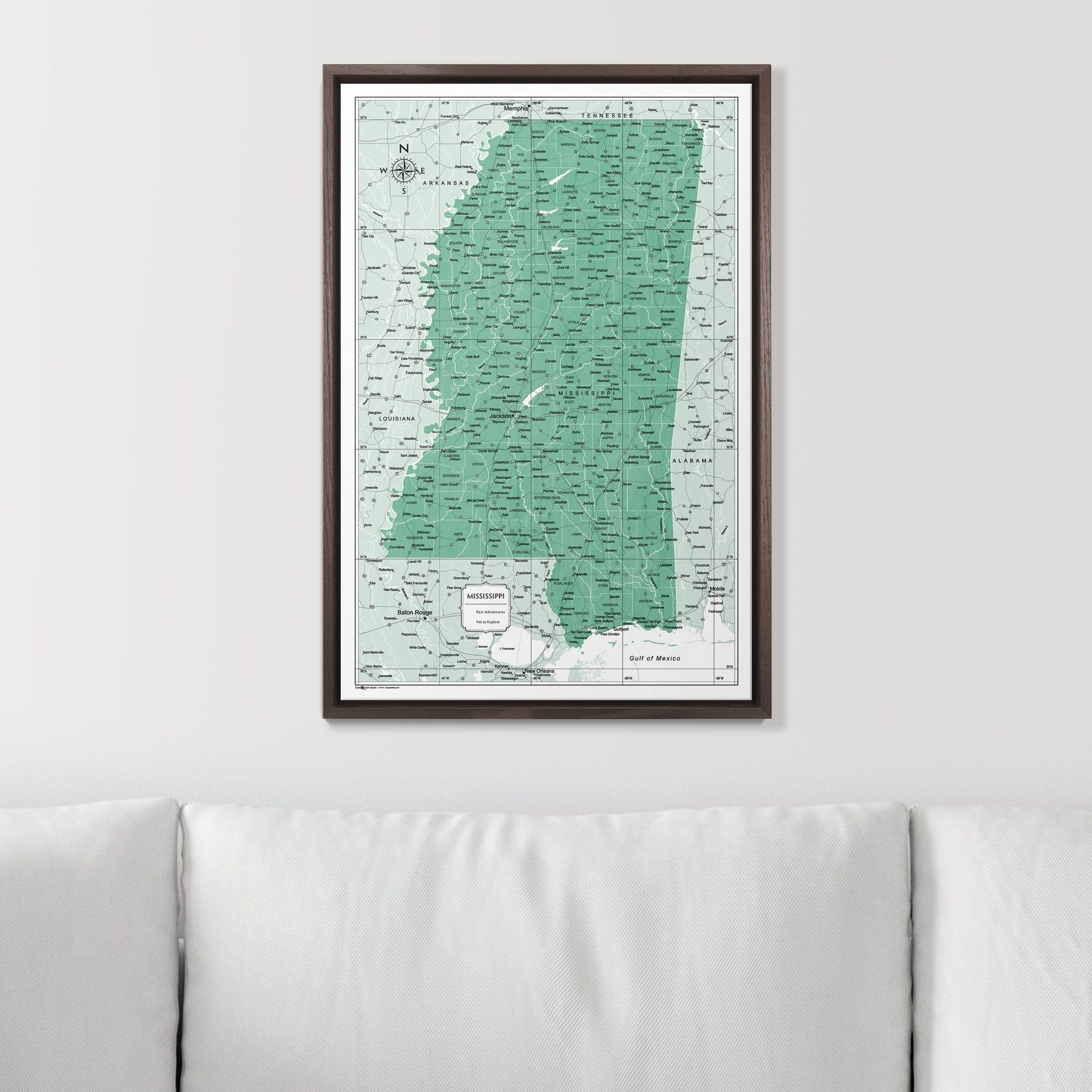 Push Pin Mississippi Map (Pin Board) - Green Color Splash CM Pin Board