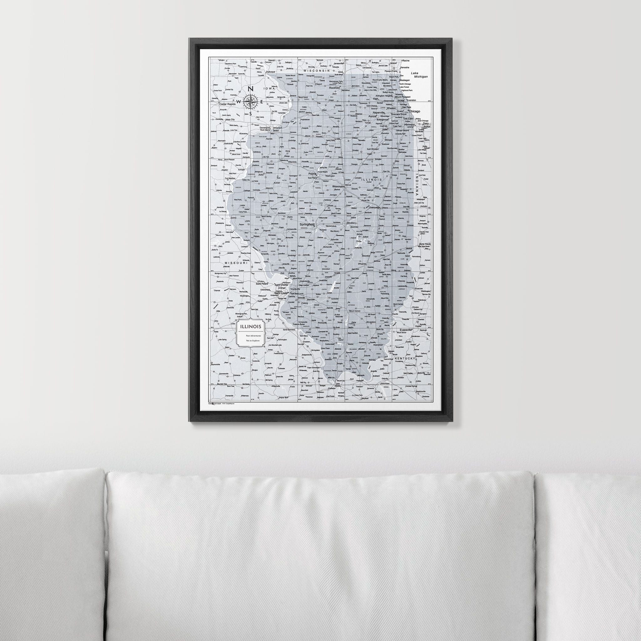 Push Pin Illinois Map (Pin Board) - Light Gray Color Splash CM Pin Board