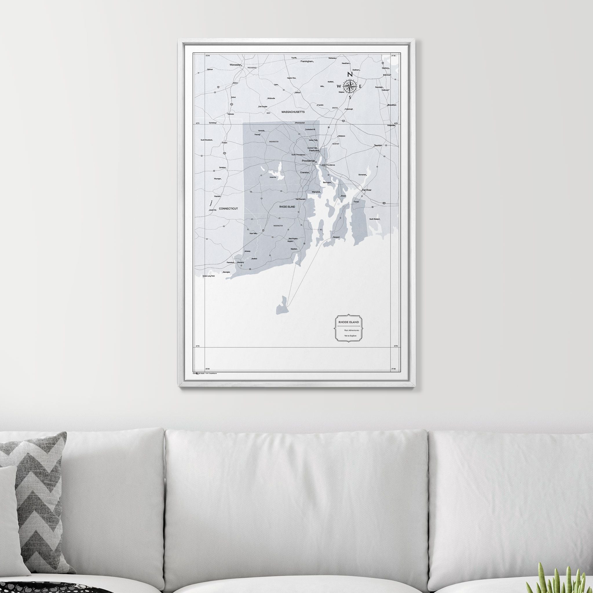 Push Pin Rhode Island Map (Pin Board) - Light Gray Color Splash CM Pin Board