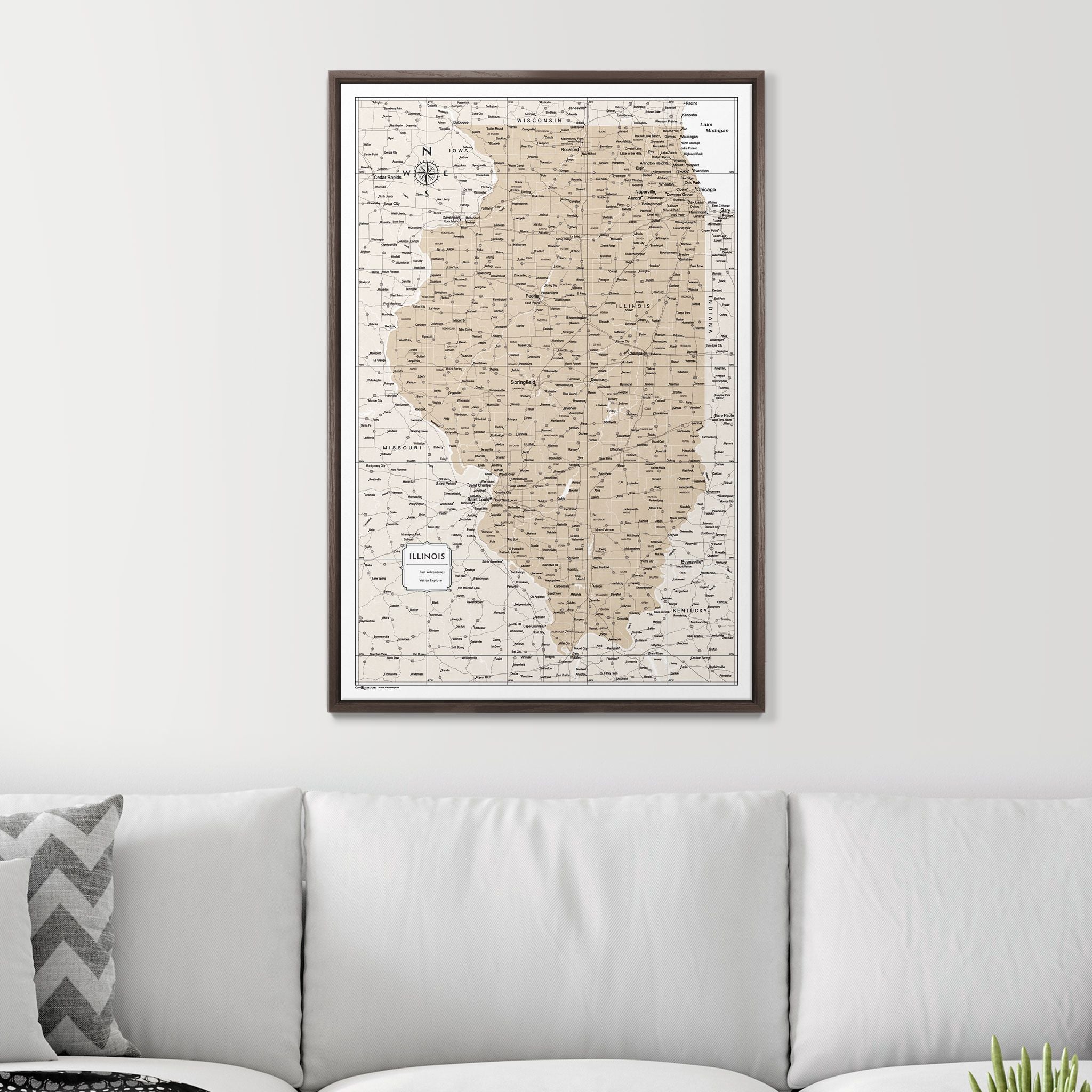Push Pin Illinois Map (Pin Board) - Light Brown Color Splash CM Pin Board