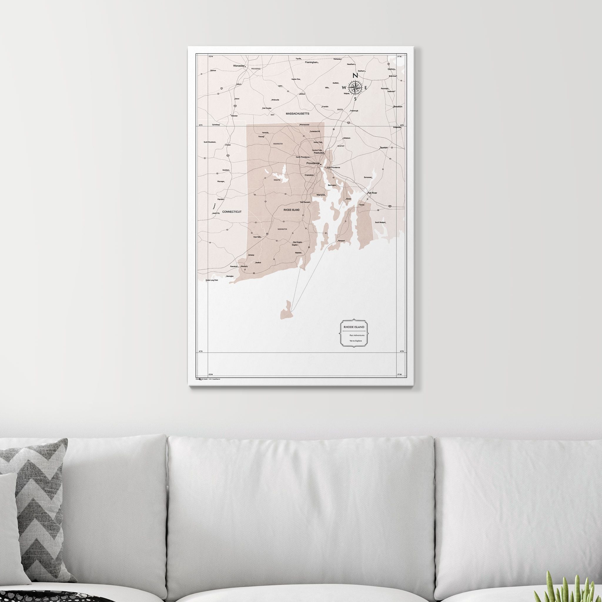 Push Pin Rhode Island Map (Pin Board) - Light Brown Color Splash CM Pin Board