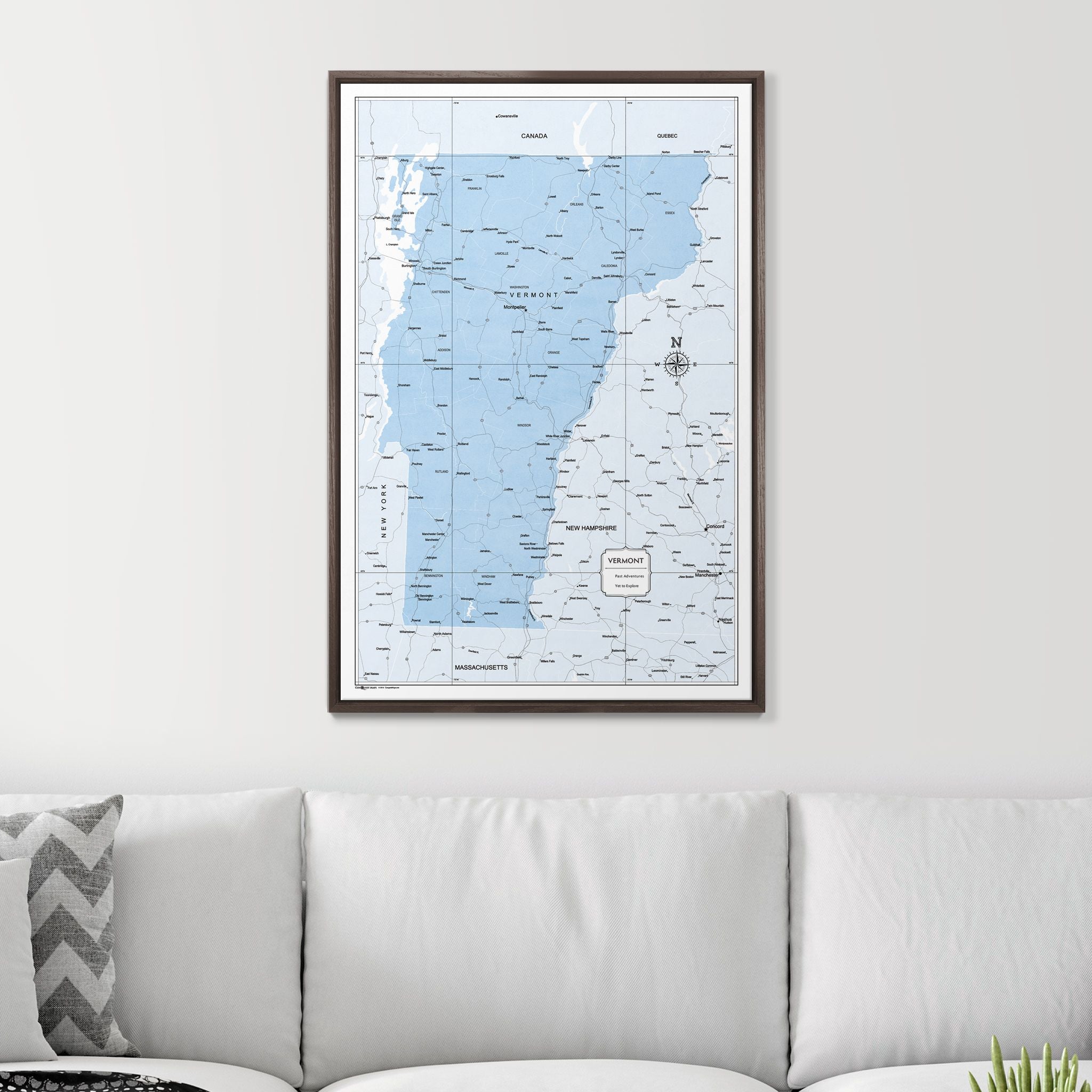 Push Pin Vermont Map (Pin Board) - Light Blue Color Splash CM Pin Board