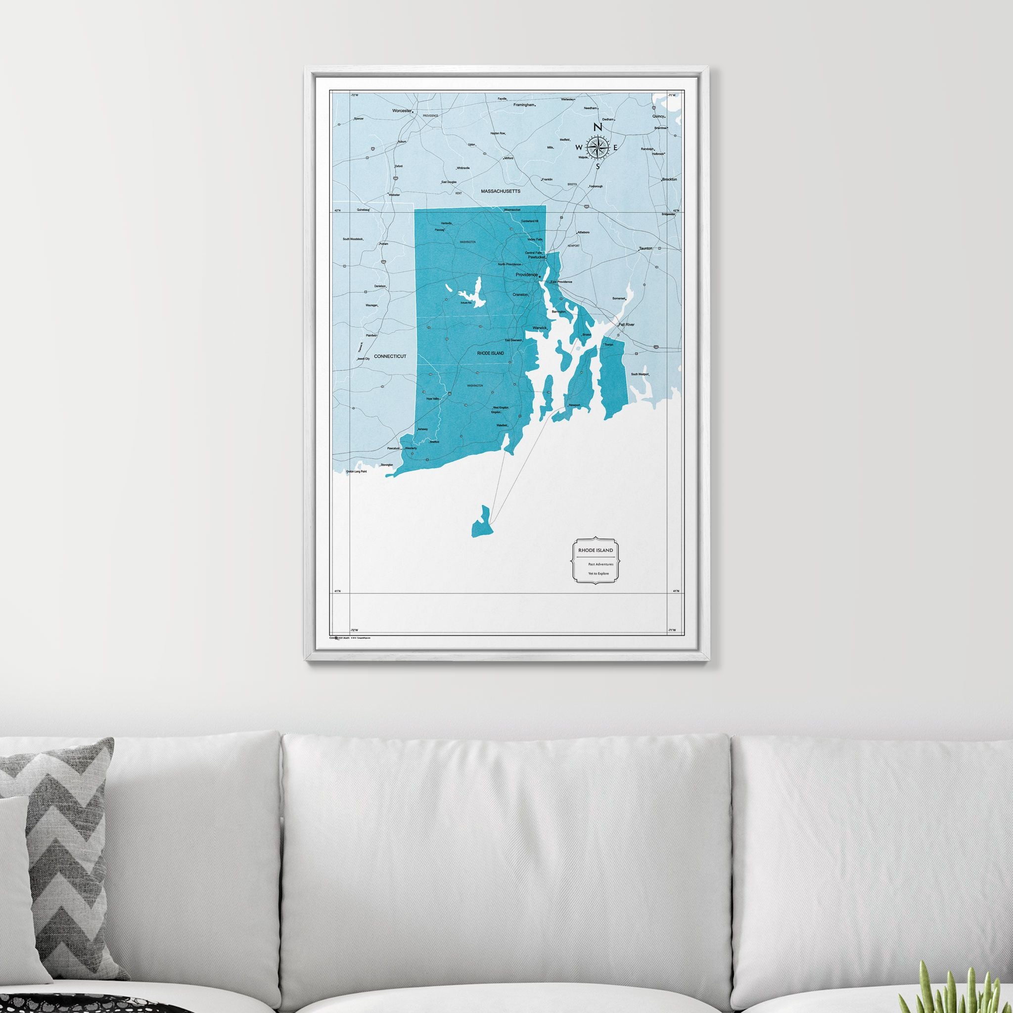 Push Pin Rhode Island Map (Pin Board) - Teal Color Splash CM Pin Board