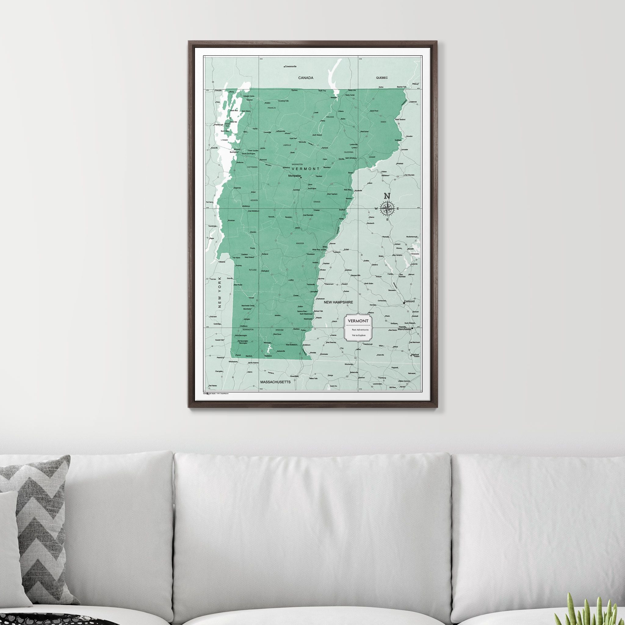 Push Pin Vermont Map (Pin Board) - Green Color Splash CM Pin Board