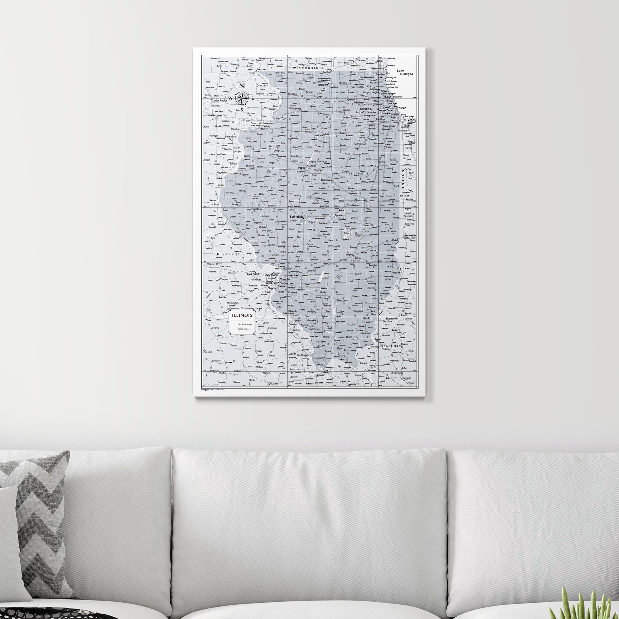 Push Pin Illinois Map (Pin Board) - Light Gray Color Splash CM Pin Board