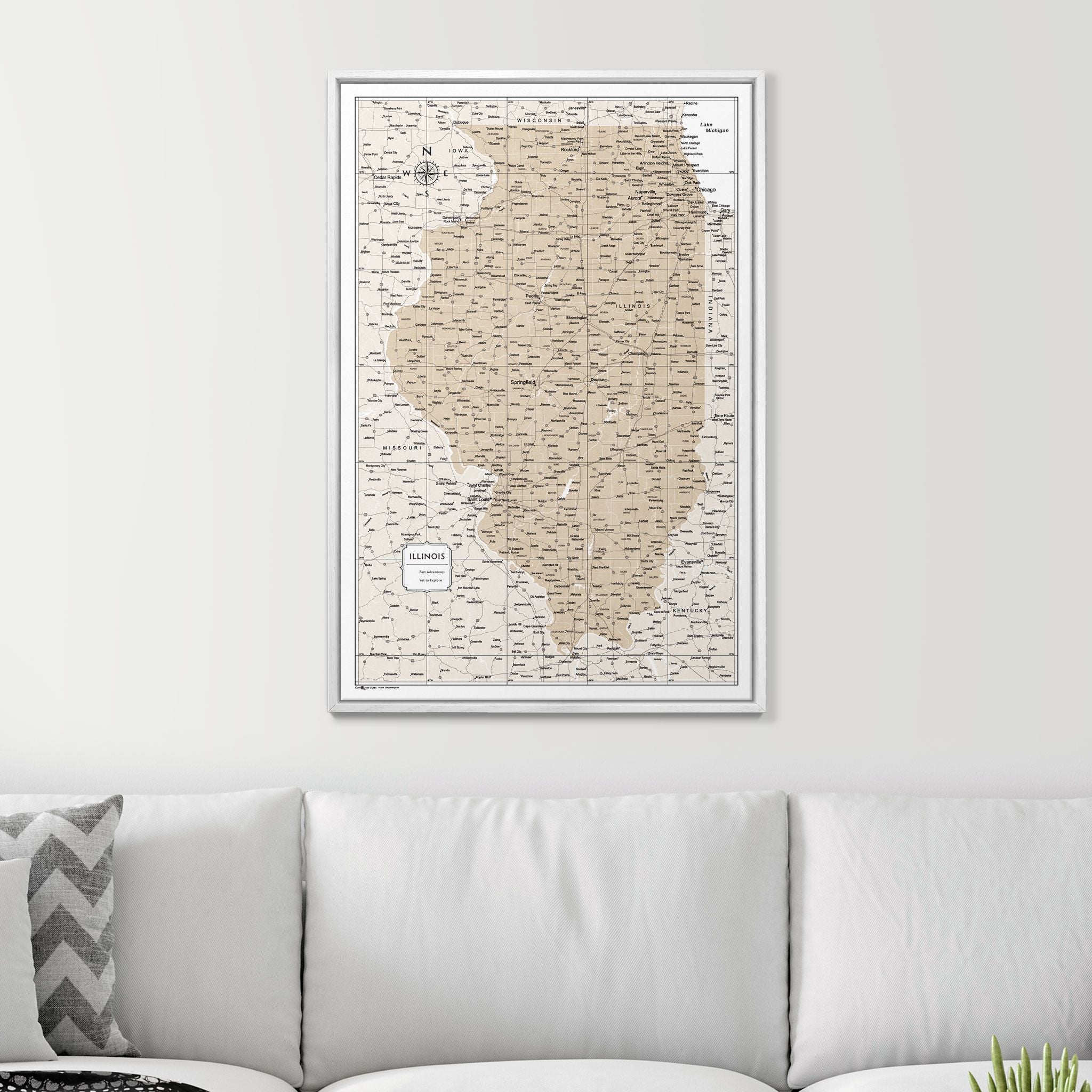 Push Pin Illinois Map (Pin Board) - Light Brown Color Splash CM Pin Board