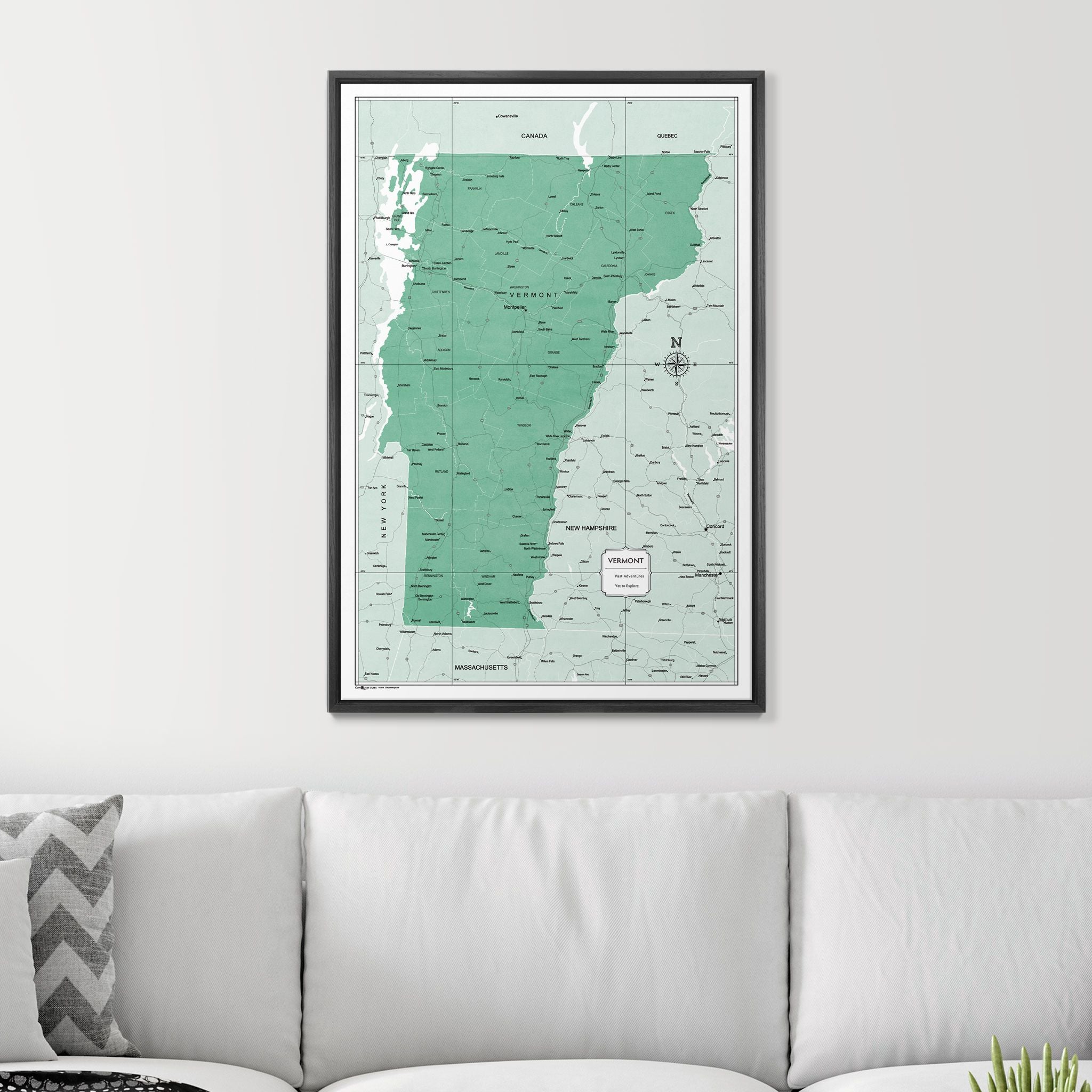 Push Pin Vermont Map (Pin Board) - Green Color Splash CM Pin Board