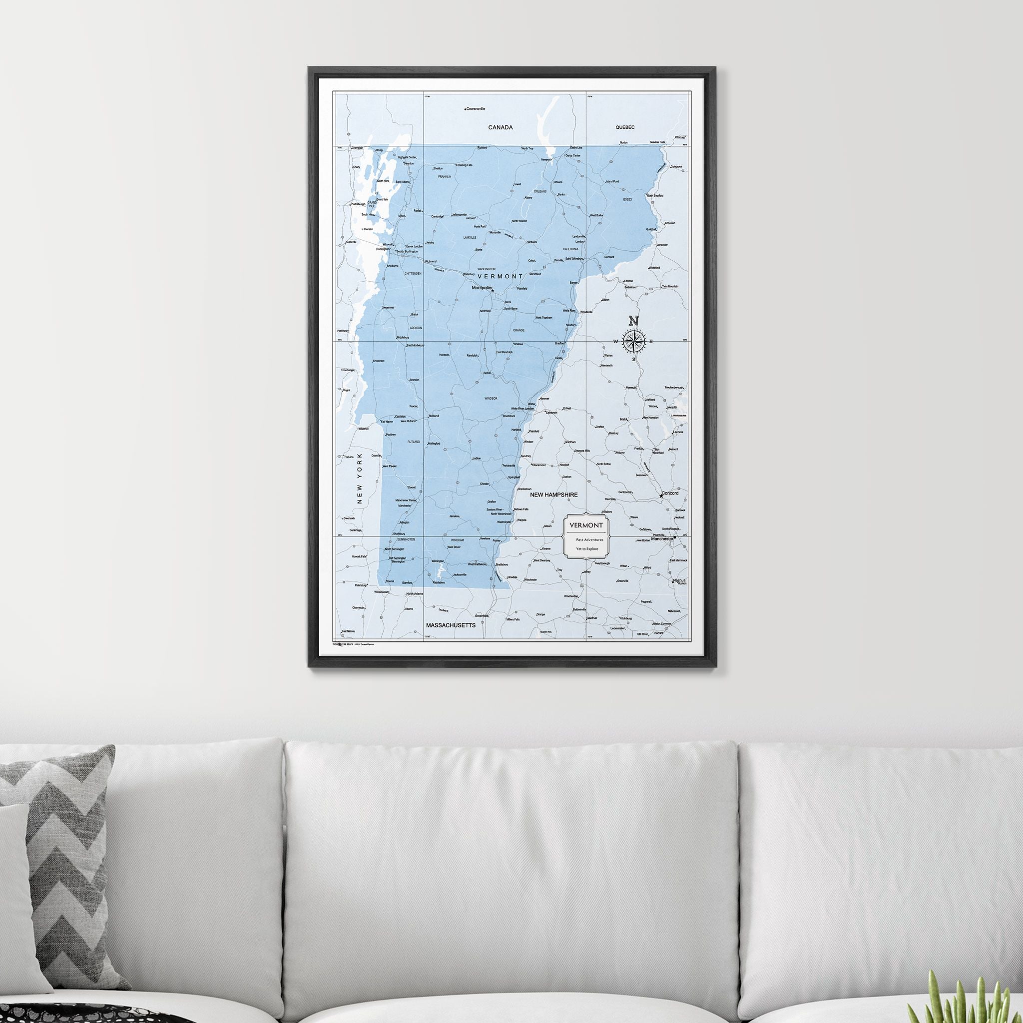 Push Pin Vermont Map (Pin Board) - Light Blue Color Splash CM Pin Board
