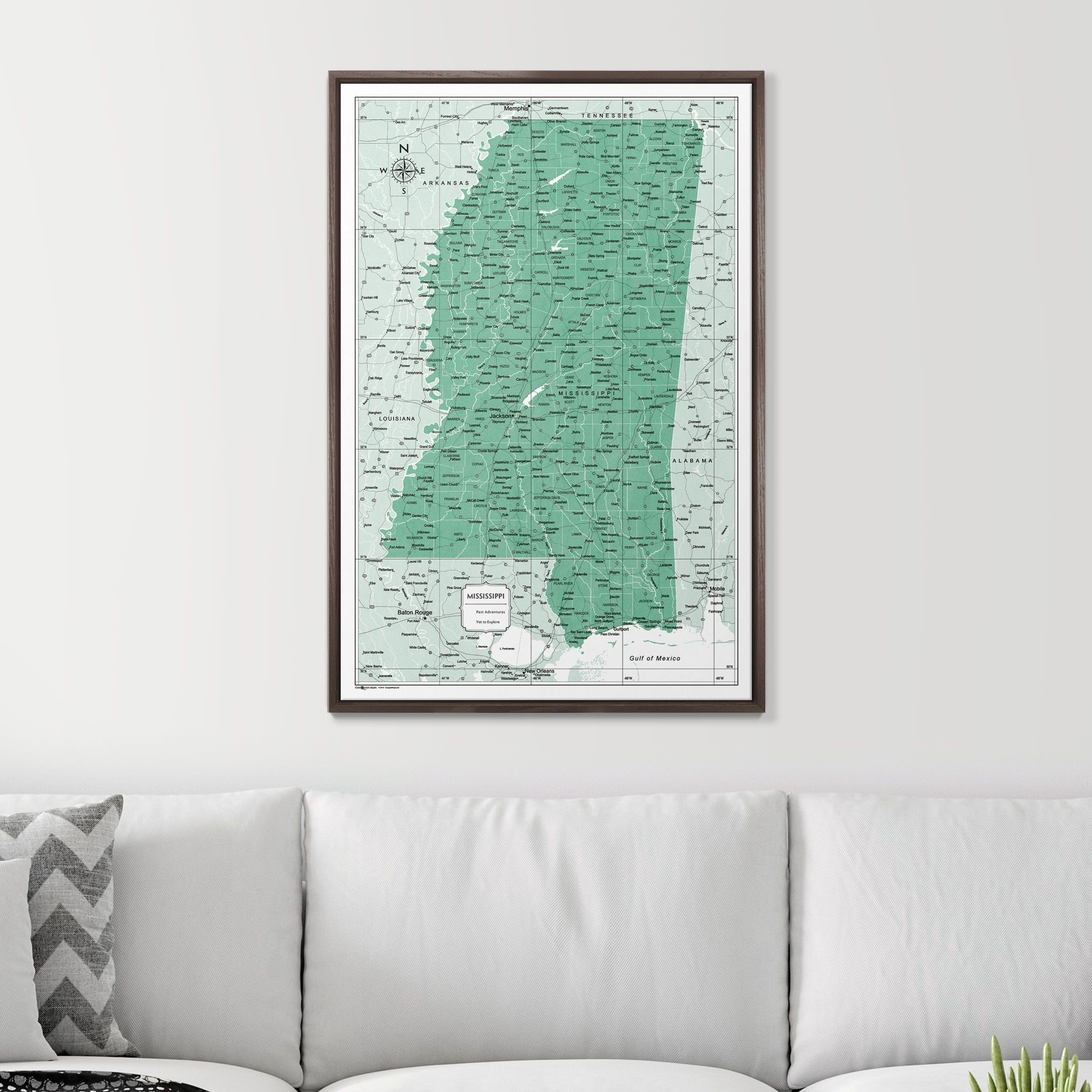 Push Pin Mississippi Map (Pin Board) - Green Color Splash CM Pin Board