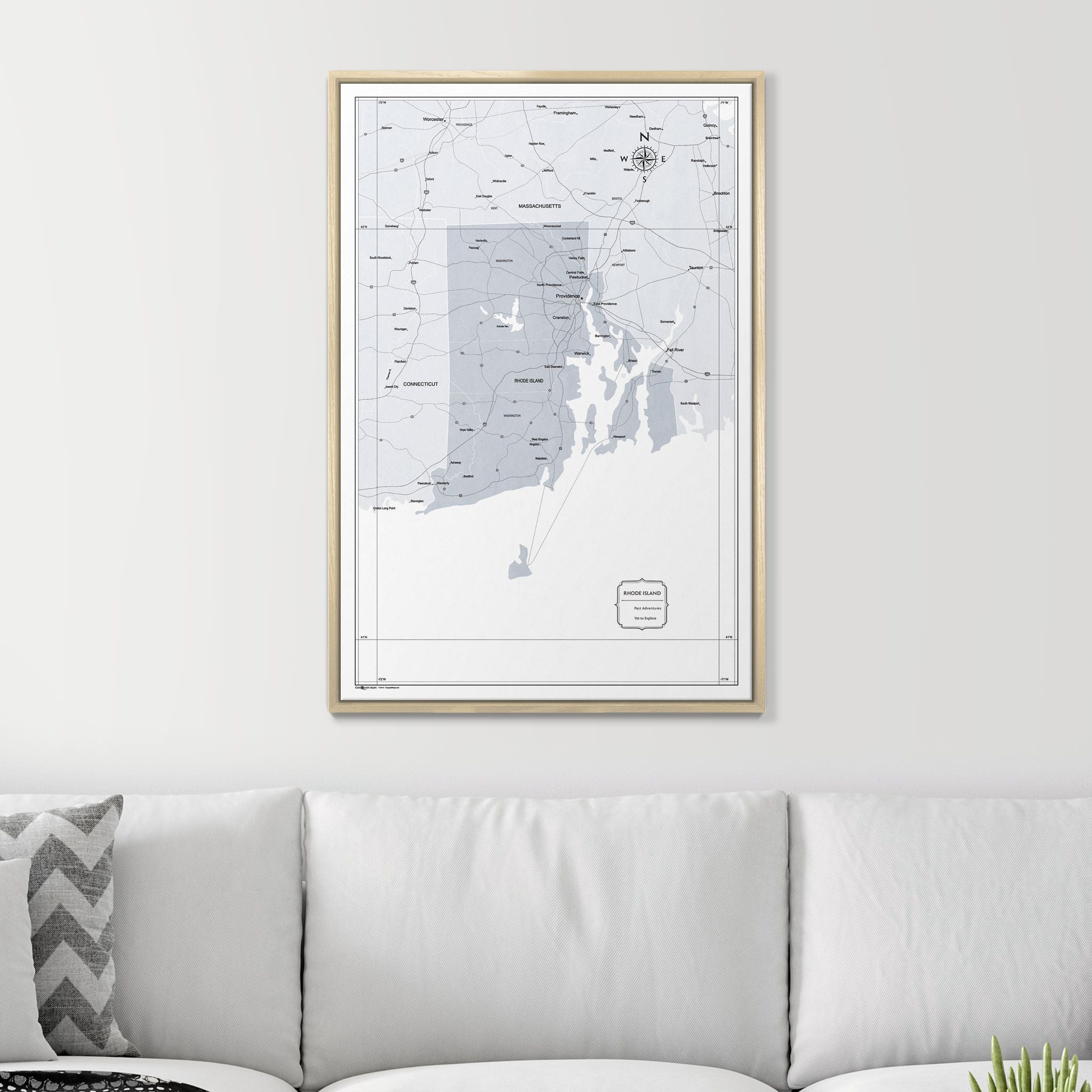 Push Pin Rhode Island Map (Pin Board) - Light Gray Color Splash CM Pin Board