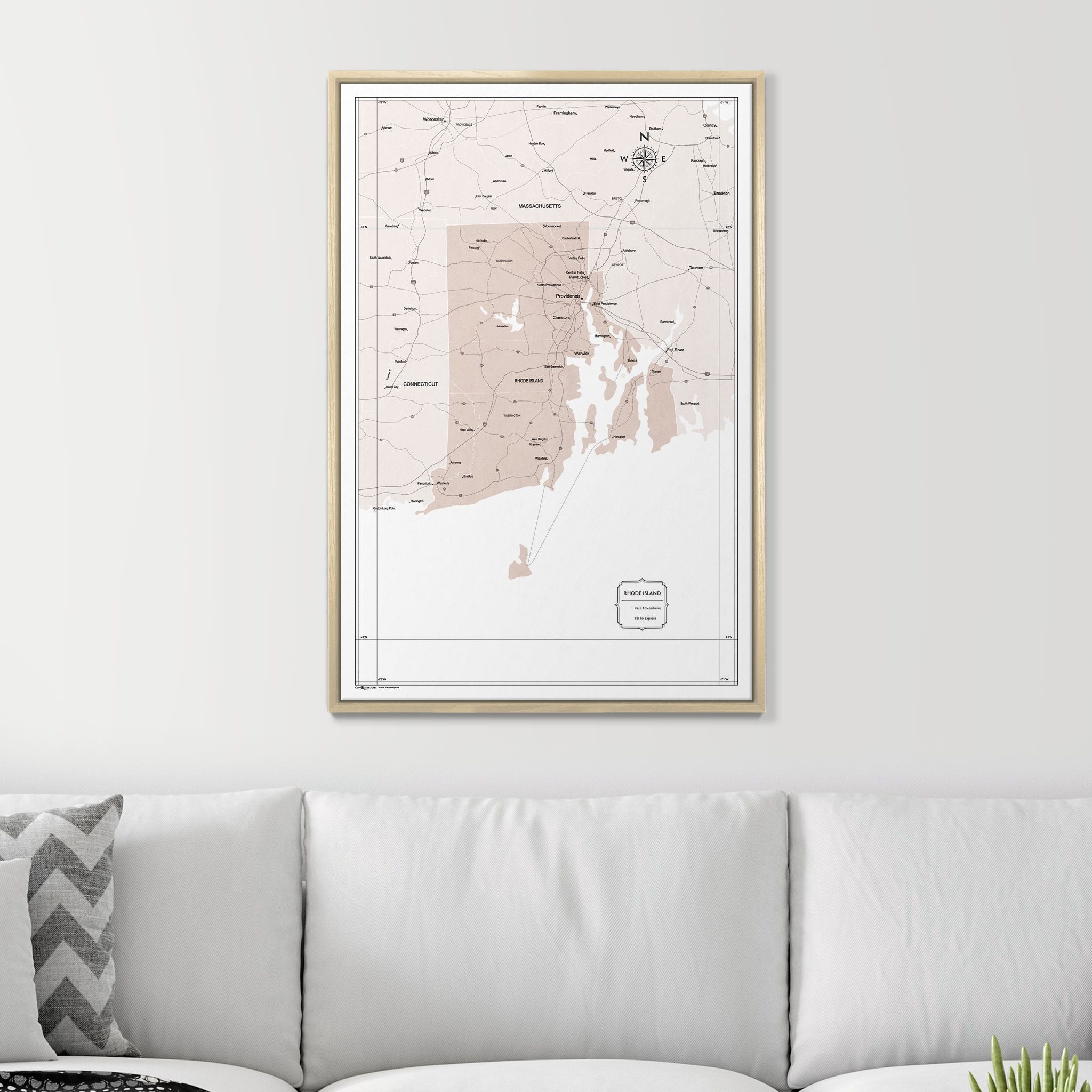 Push Pin Rhode Island Map (Pin Board) - Light Brown Color Splash CM Pin Board