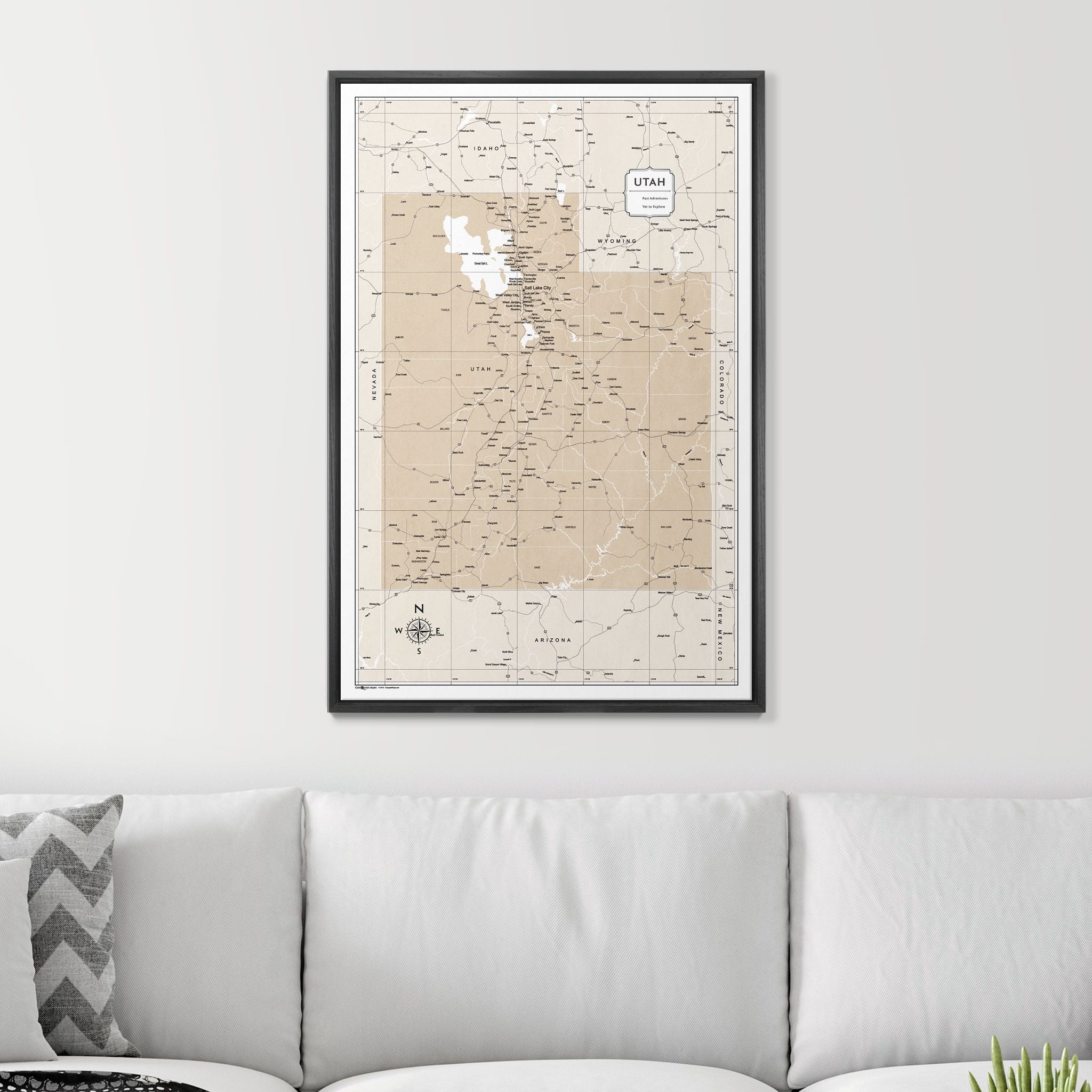 Push Pin Utah Map (Pin Board) - Light Brown Color Splash CM Pin Board