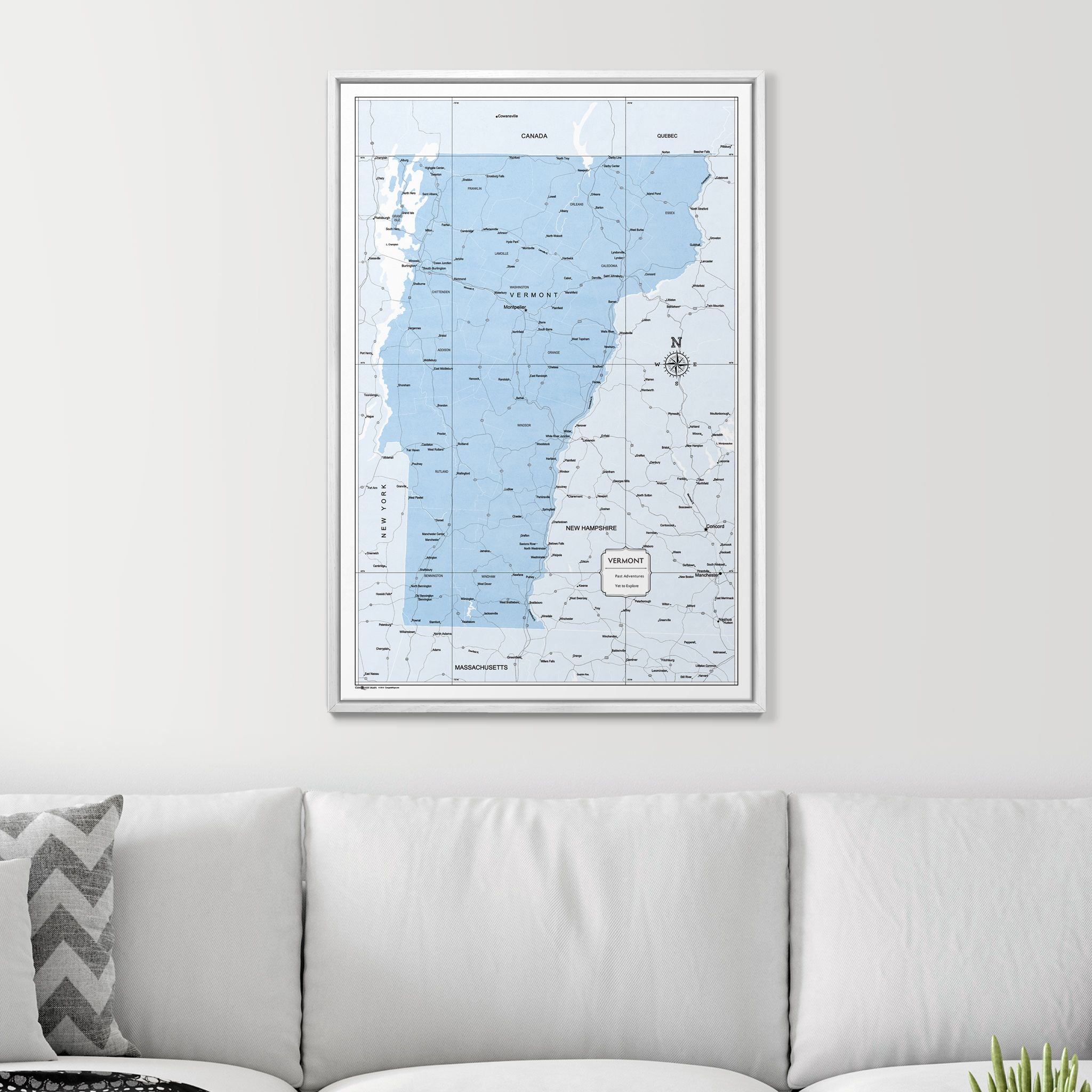 Push Pin Vermont Map (Pin Board) - Light Blue Color Splash CM Pin Board