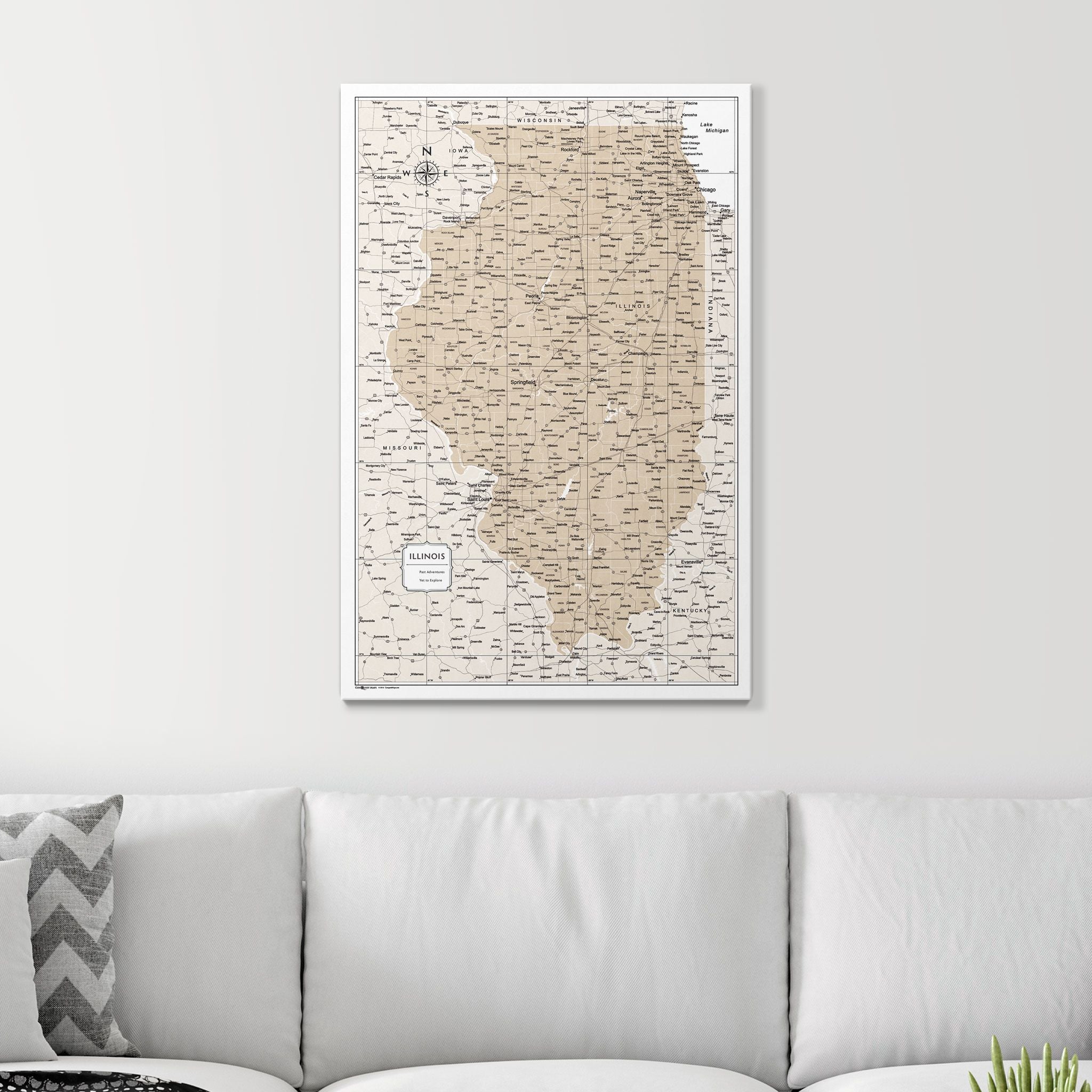 Push Pin Illinois Map (Pin Board) - Light Brown Color Splash CM Pin Board