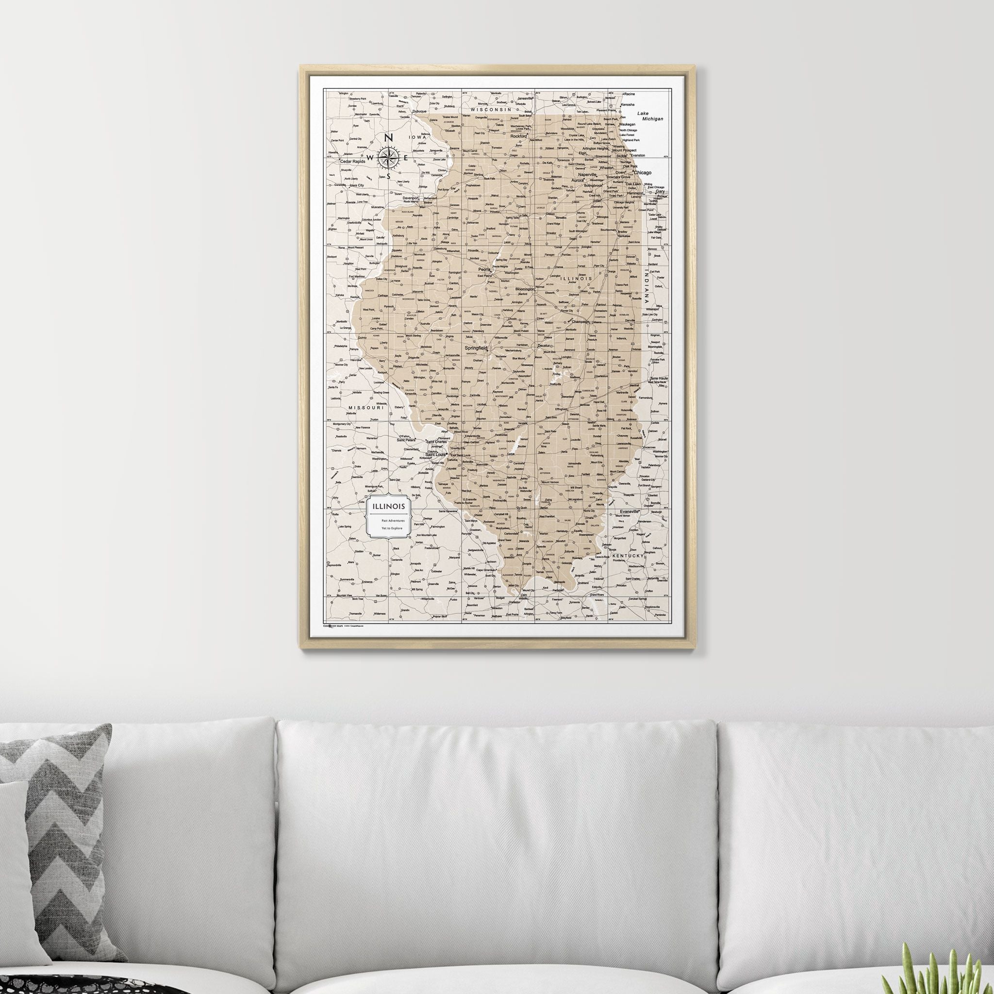 Push Pin Illinois Map (Pin Board) - Light Brown Color Splash CM Pin Board