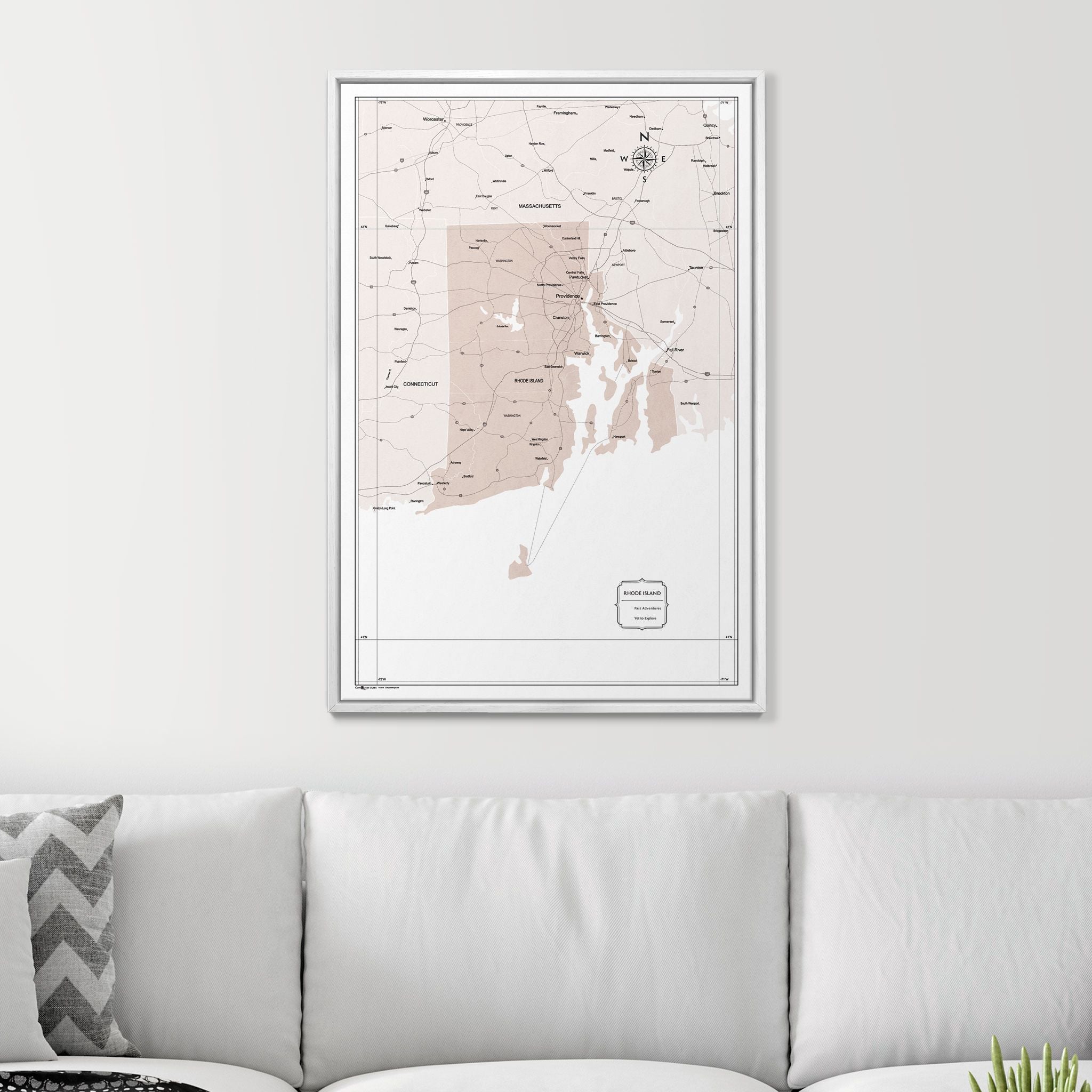 Push Pin Rhode Island Map (Pin Board) - Light Brown Color Splash CM Pin Board