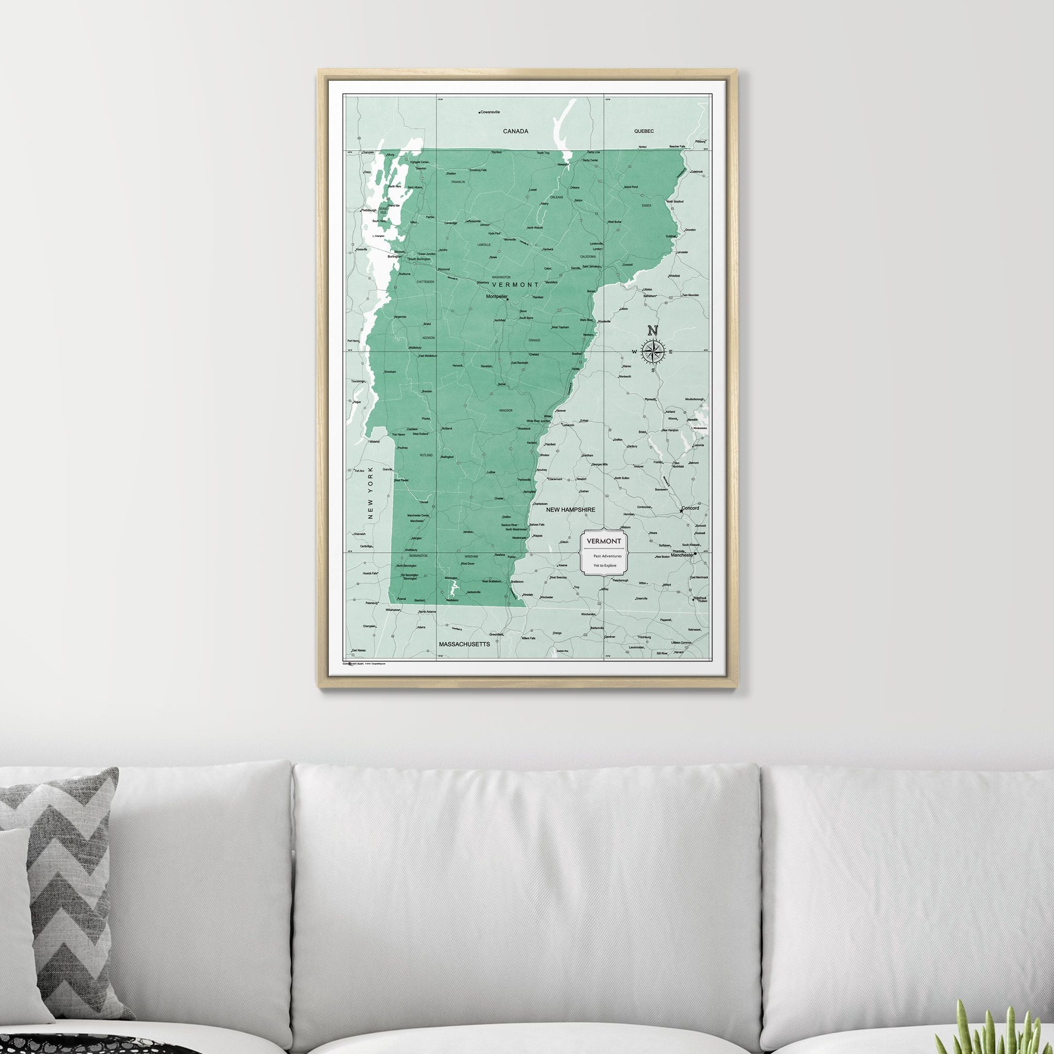 Push Pin Vermont Map (Pin Board) - Green Color Splash CM Pin Board