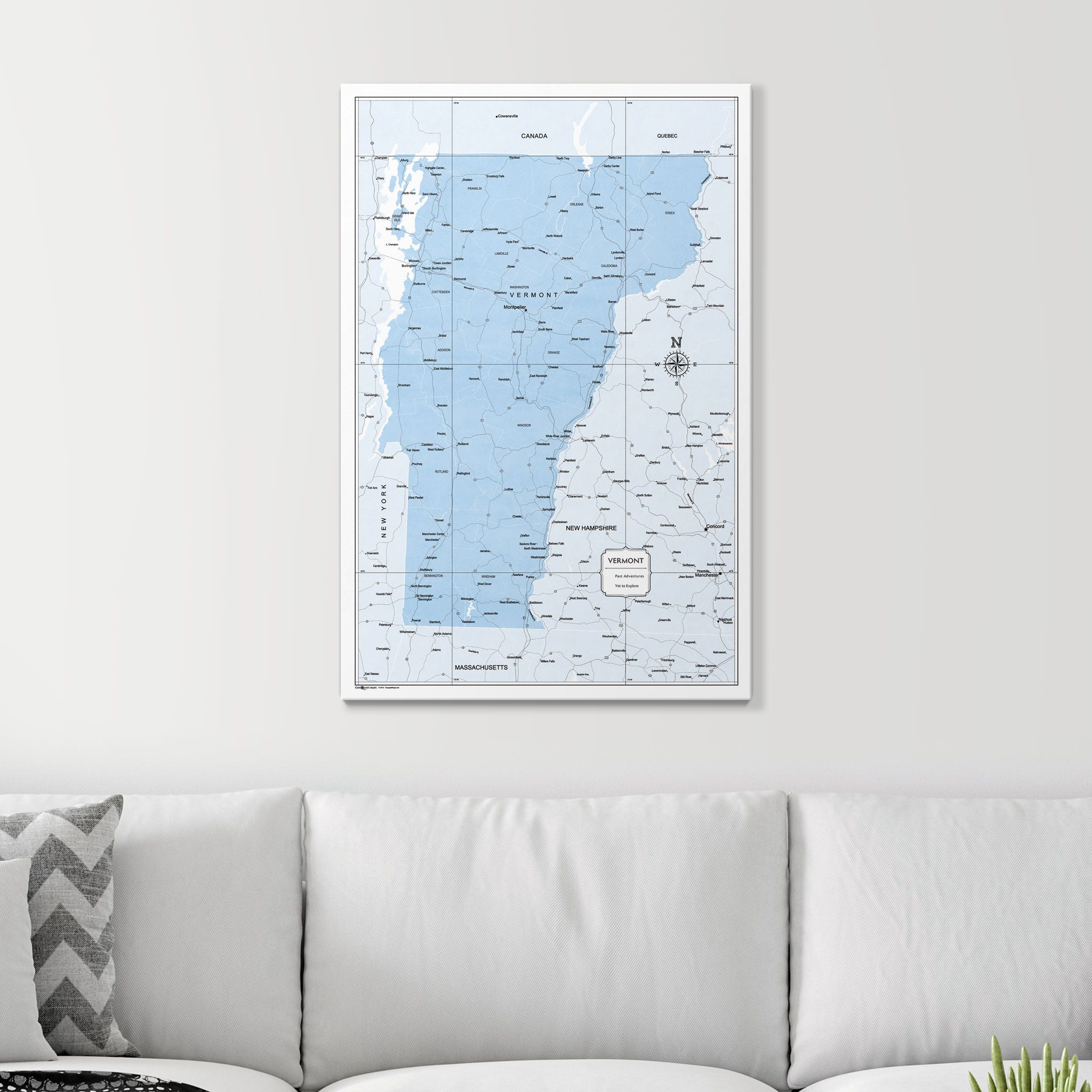 Push Pin Vermont Map (Pin Board) - Light Blue Color Splash CM Pin Board