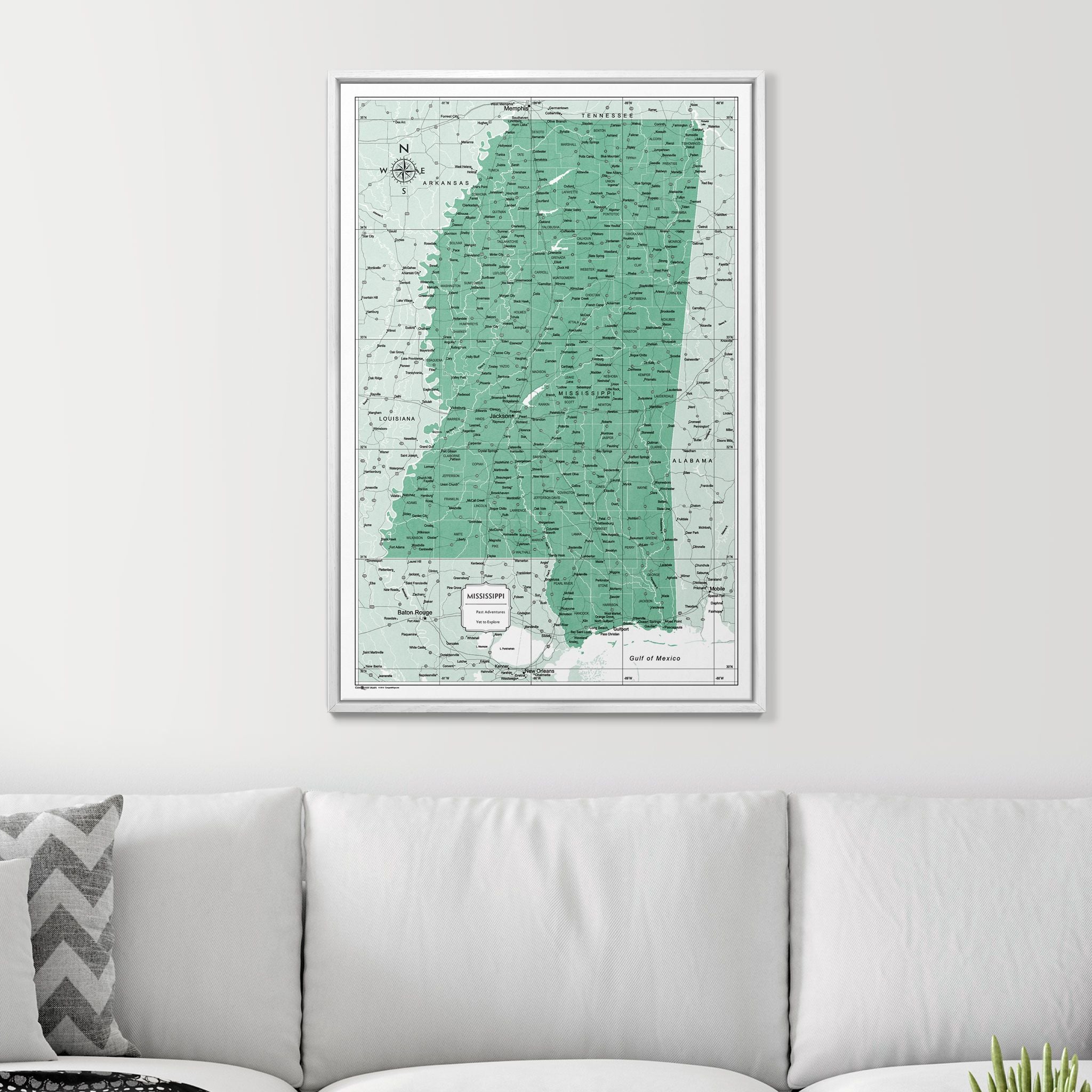 Push Pin Mississippi Map (Pin Board) - Green Color Splash CM Pin Board
