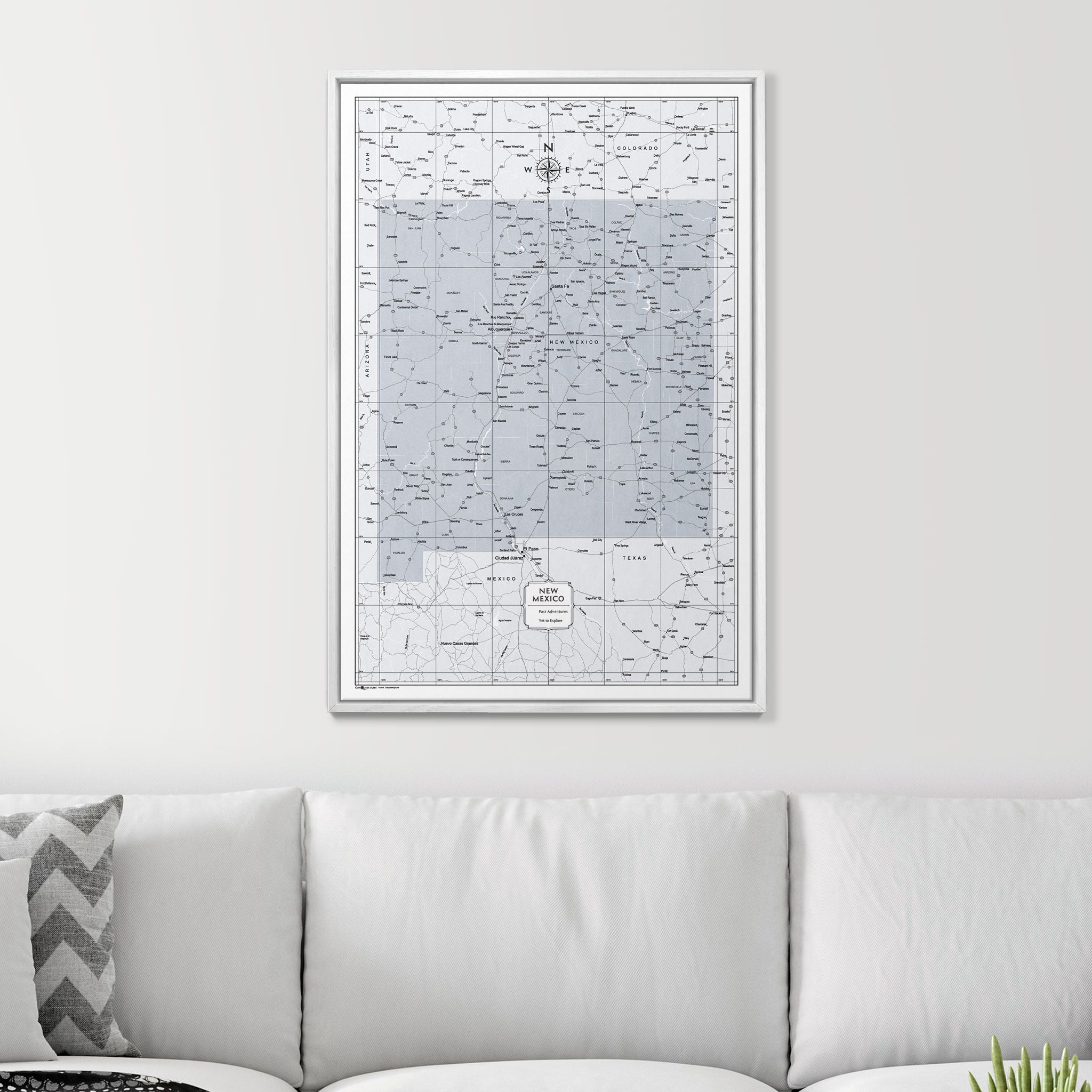 Push Pin New Mexico Map (Pin Board) - Light Gray Color Splash CM Pin Board