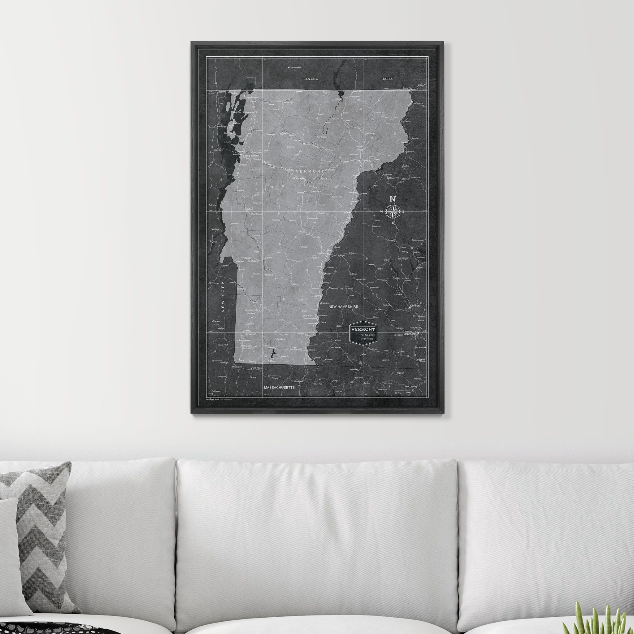 Push Pin Vermont Map (Pin Board) - Modern Slate CM Pin Board
