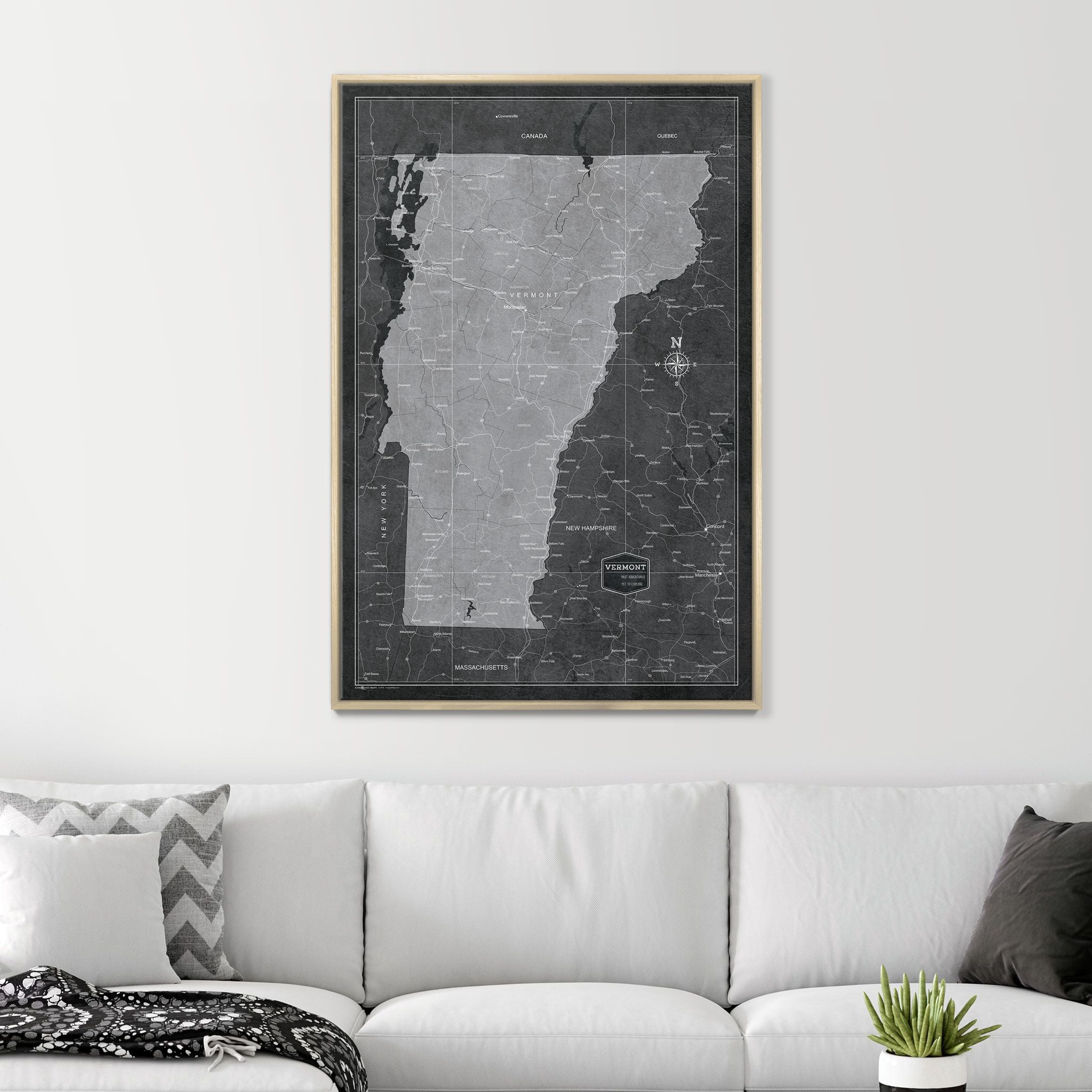 Push Pin Vermont Map (Pin Board) - Modern Slate CM Pin Board