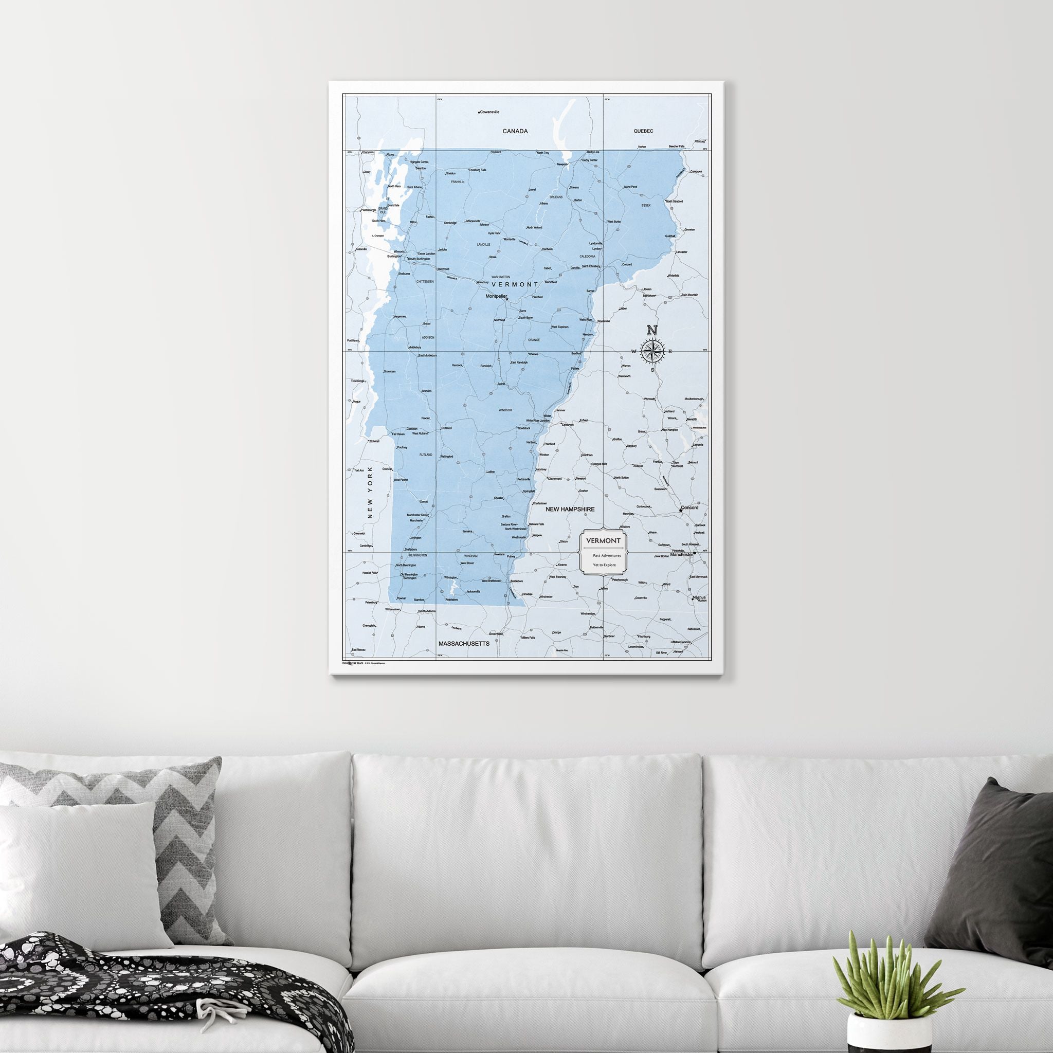 Push Pin Vermont Map (Pin Board) - Light Blue Color Splash CM Pin Board