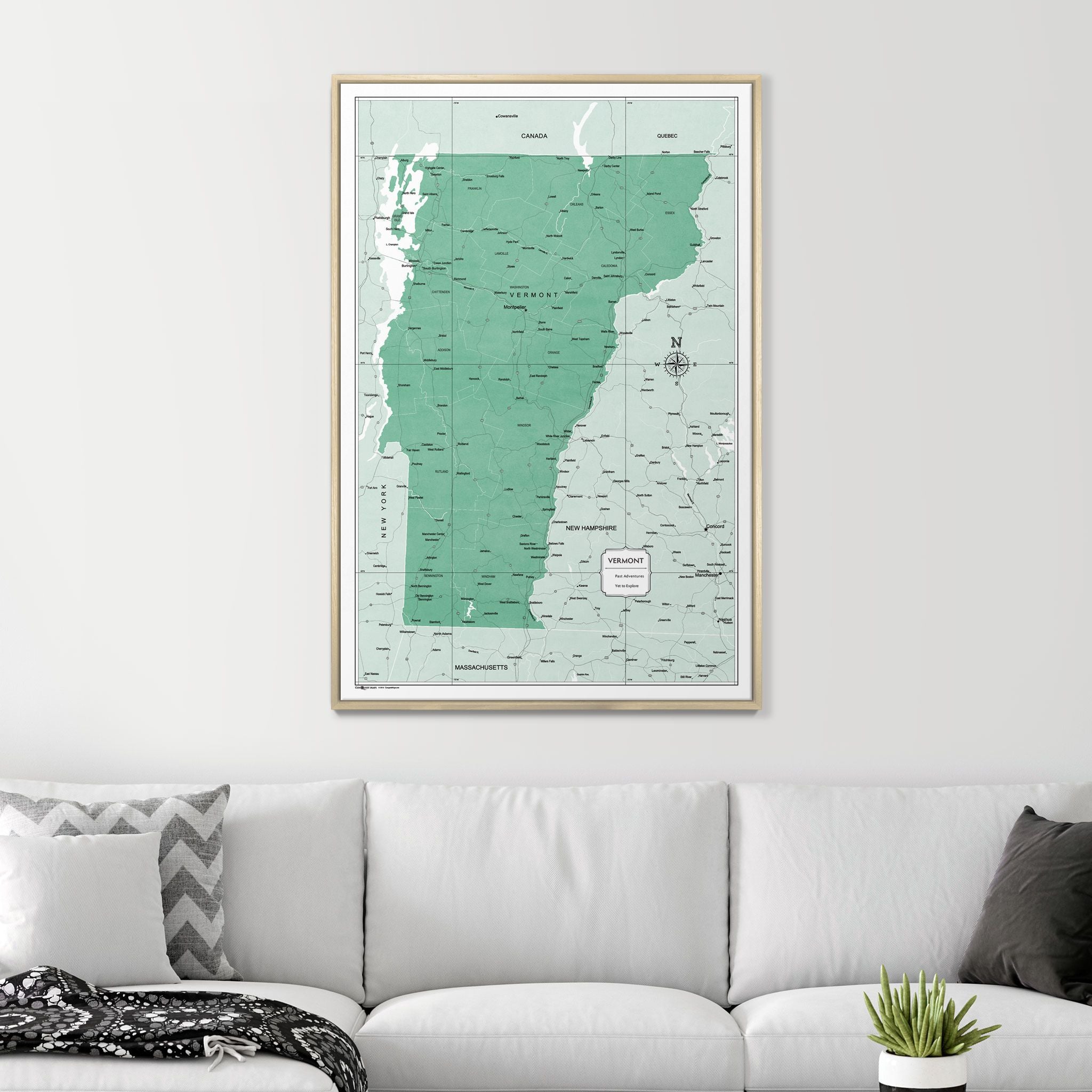 Push Pin Vermont Map (Pin Board) - Green Color Splash CM Pin Board