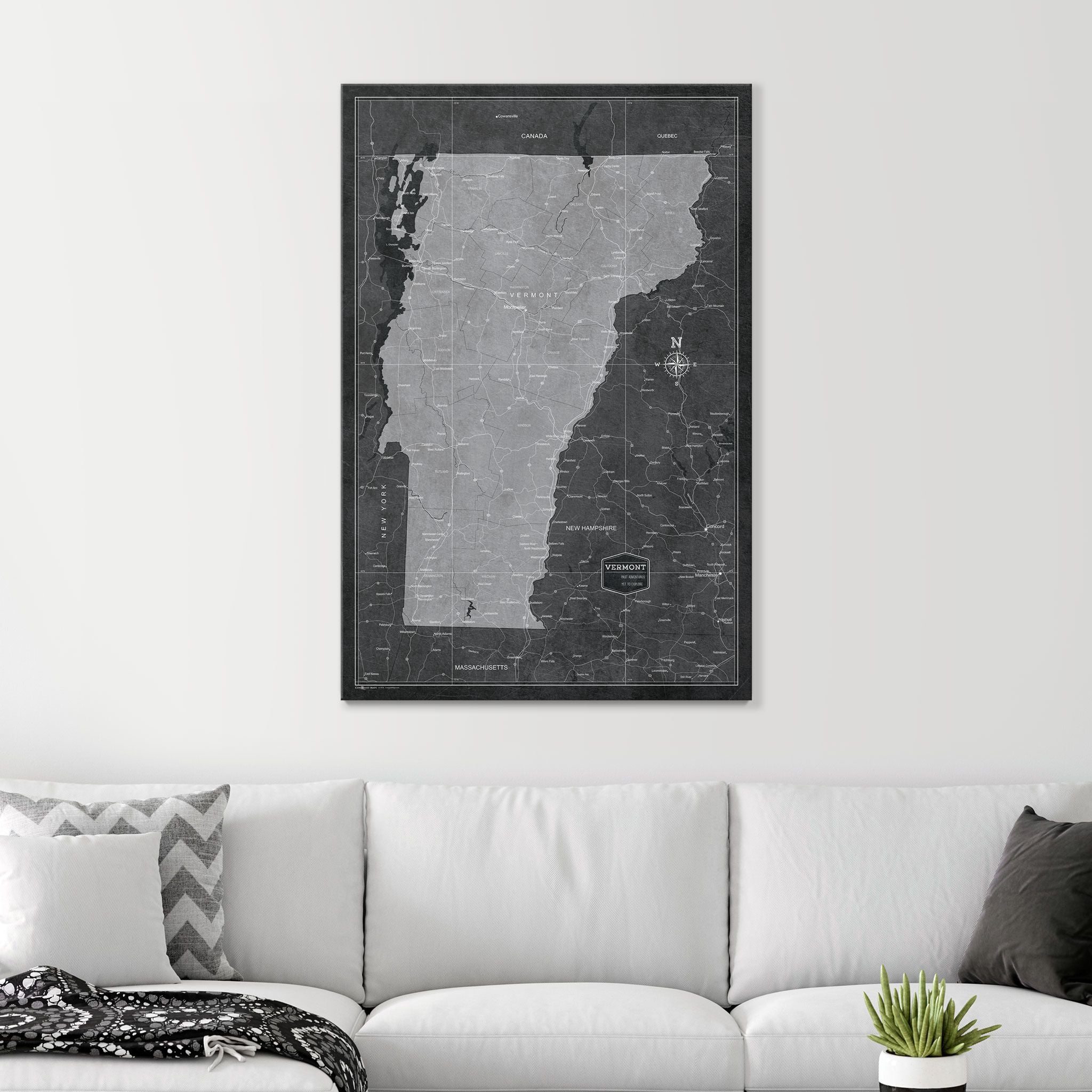 Push Pin Vermont Map (Pin Board) - Modern Slate CM Pin Board