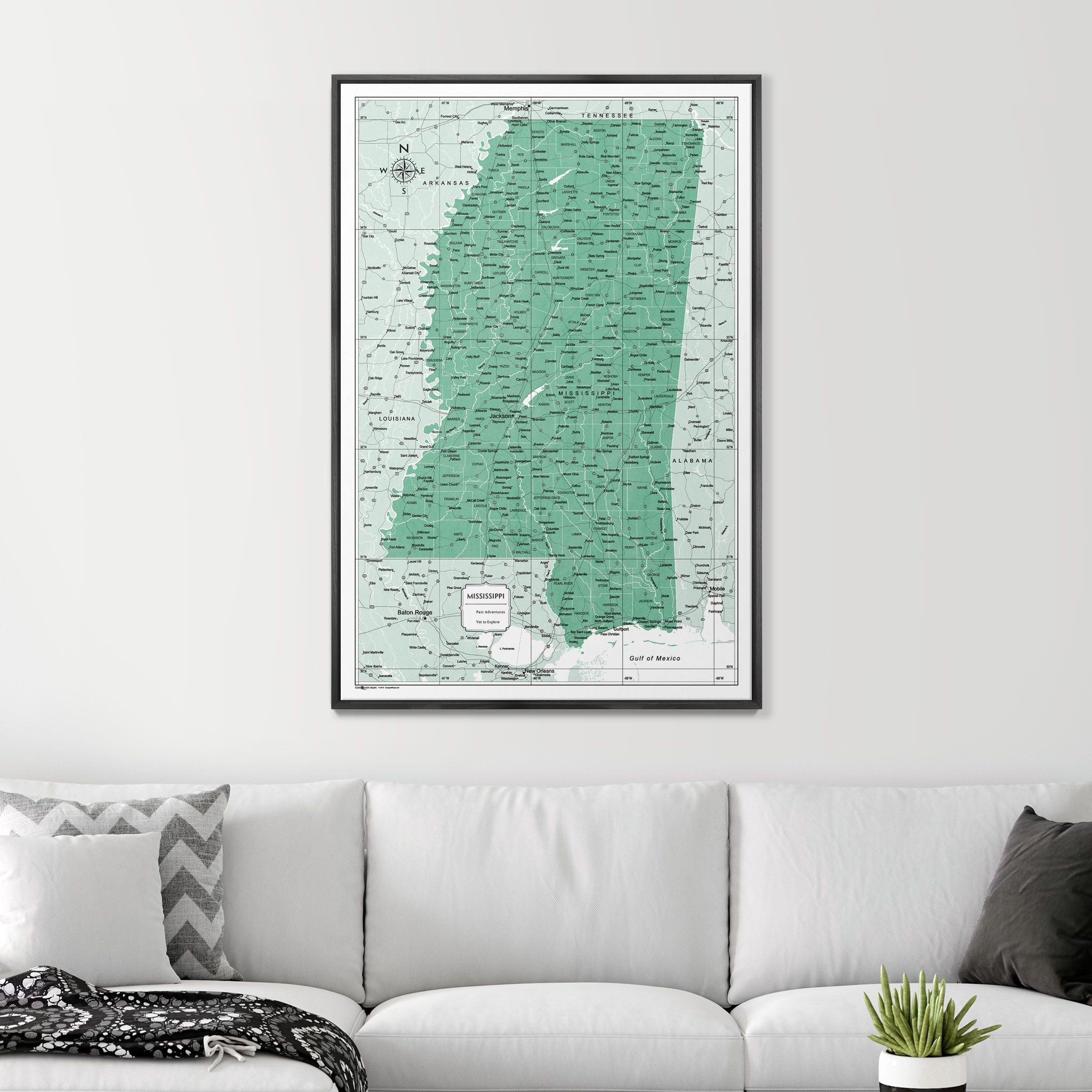 Push Pin Mississippi Map (Pin Board) - Green Color Splash CM Pin Board