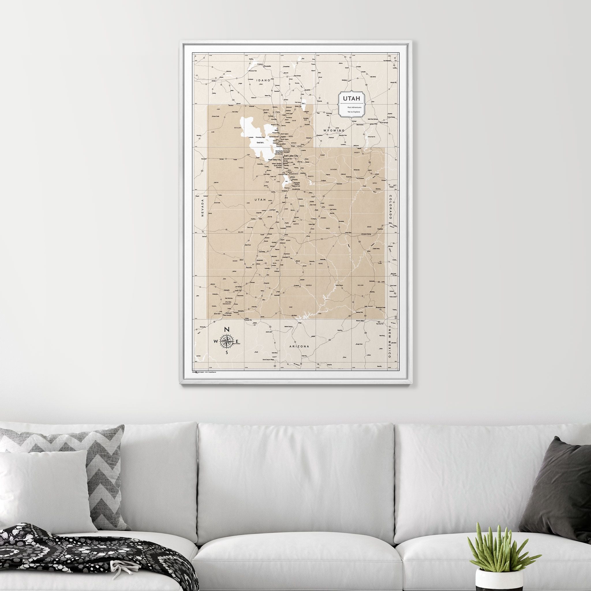 Push Pin Utah Map (Pin Board) - Light Brown Color Splash CM Pin Board