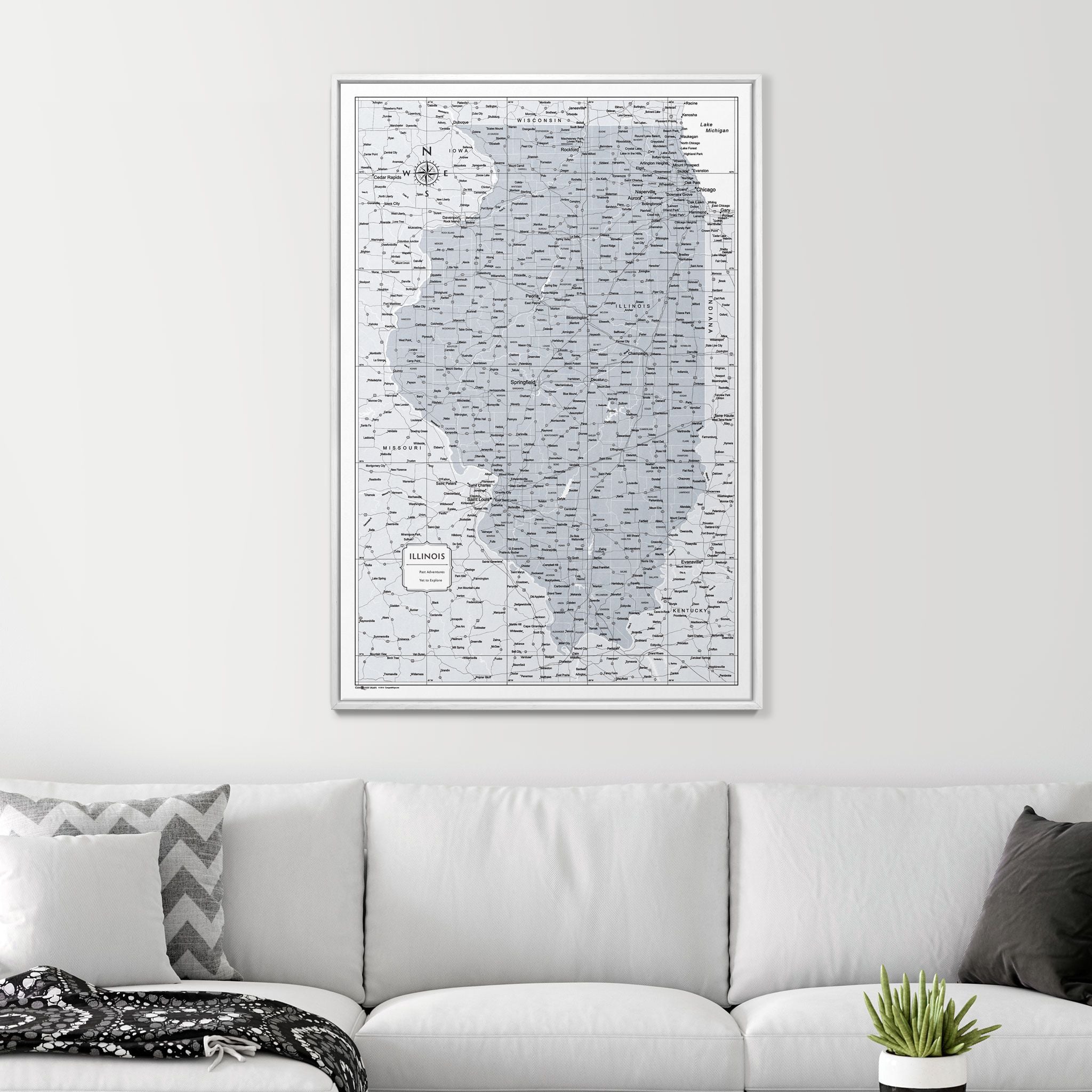 Push Pin Illinois Map (Pin Board) - Light Gray Color Splash CM Pin Board
