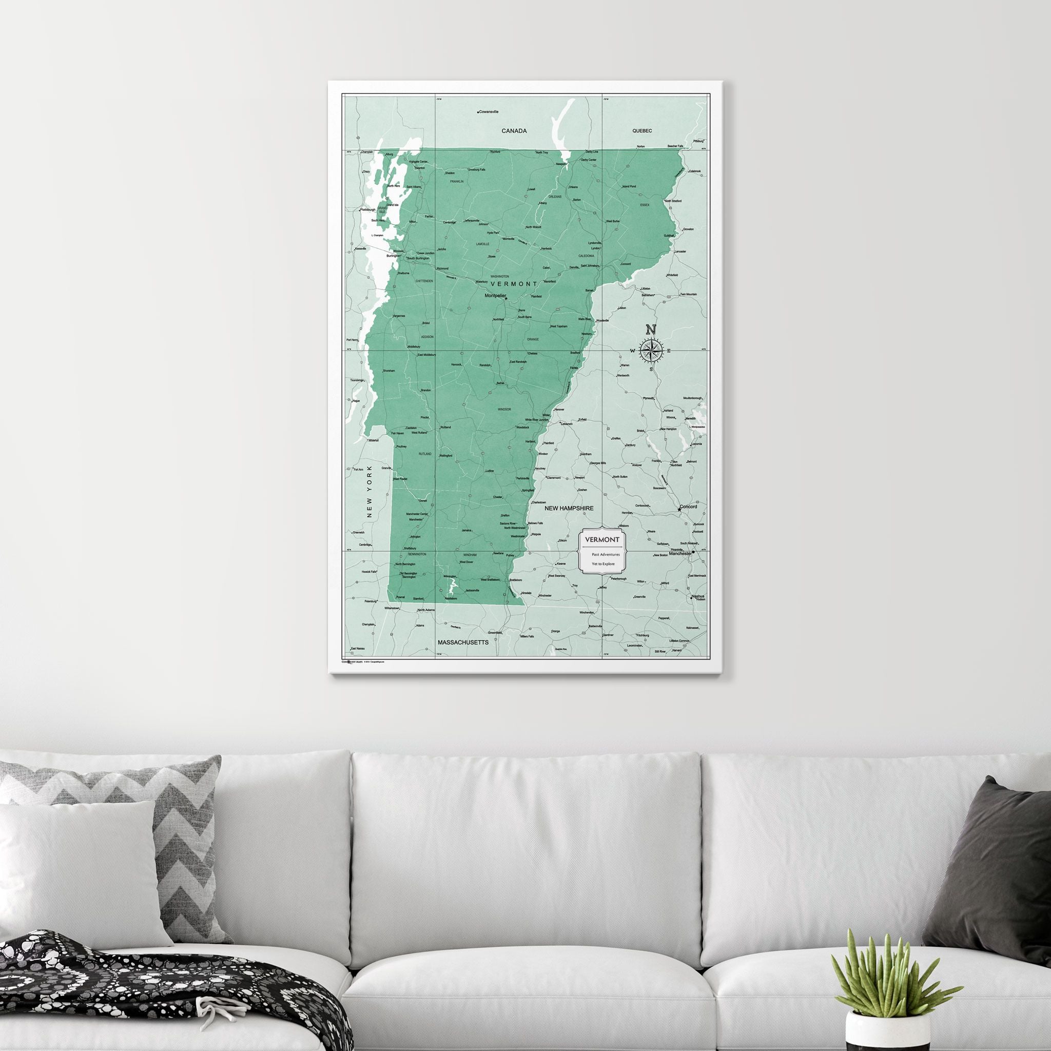 Push Pin Vermont Map (Pin Board) - Green Color Splash CM Pin Board