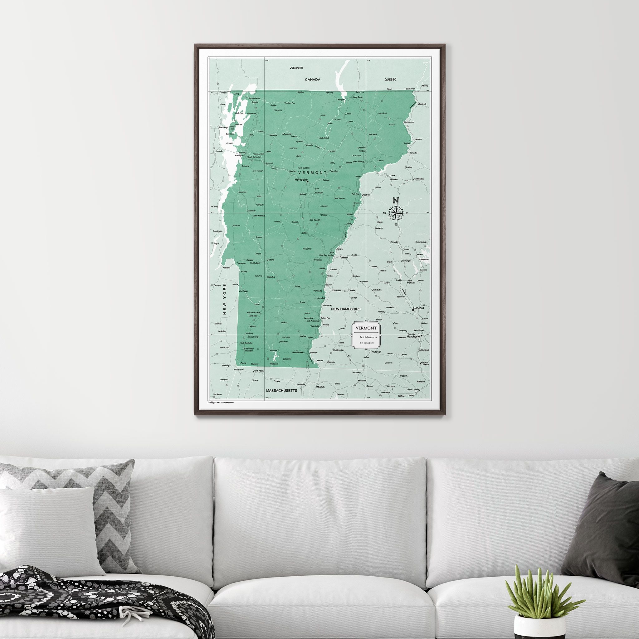 Push Pin Vermont Map (Pin Board) - Green Color Splash CM Pin Board