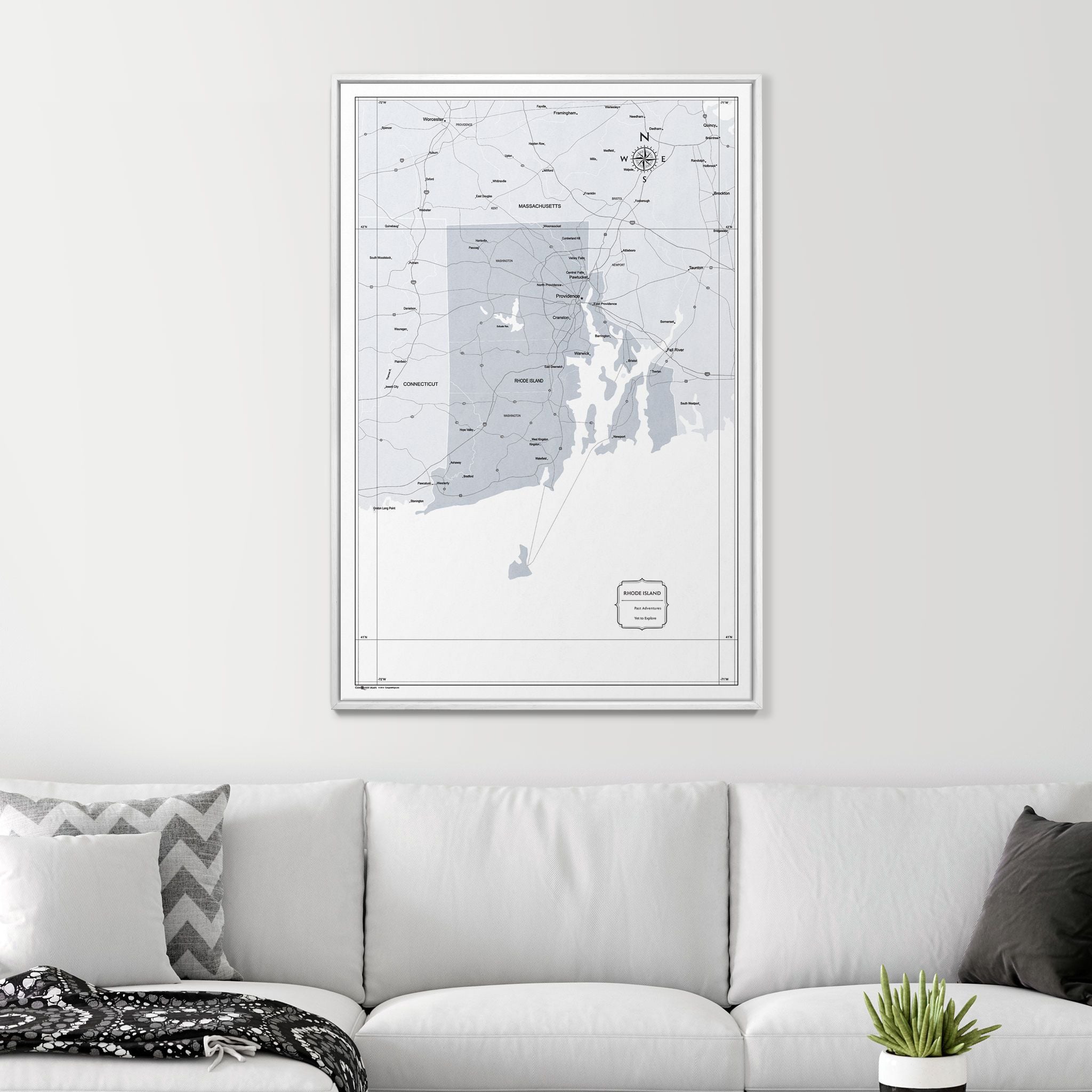 Push Pin Rhode Island Map (Pin Board) - Light Gray Color Splash CM Pin Board