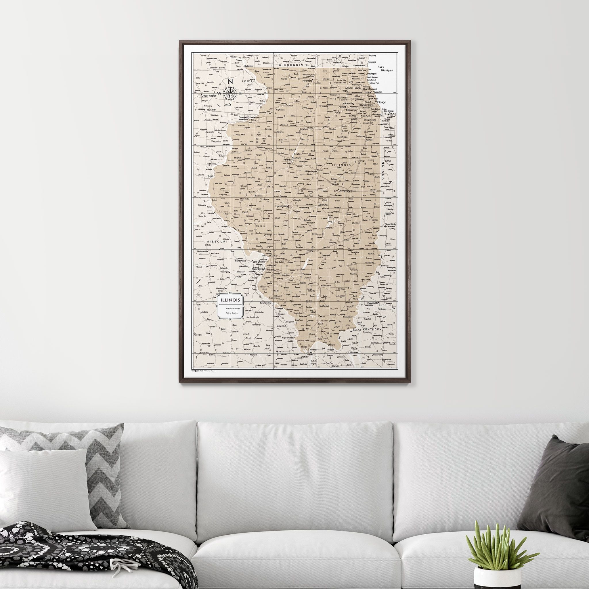 Push Pin Illinois Map (Pin Board) - Light Brown Color Splash CM Pin Board